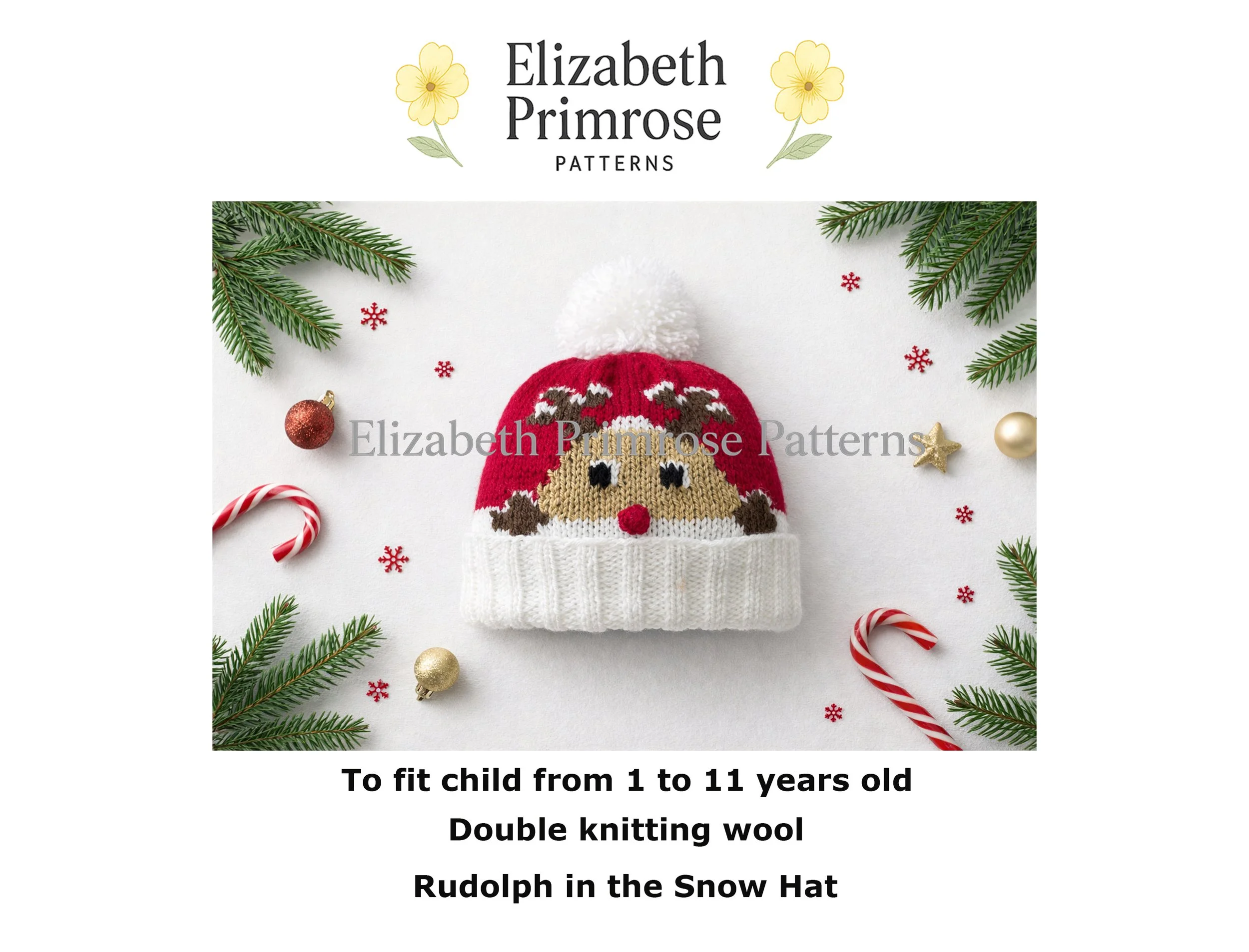 Rudolph in the Snow Hat Knitting Pattern P145