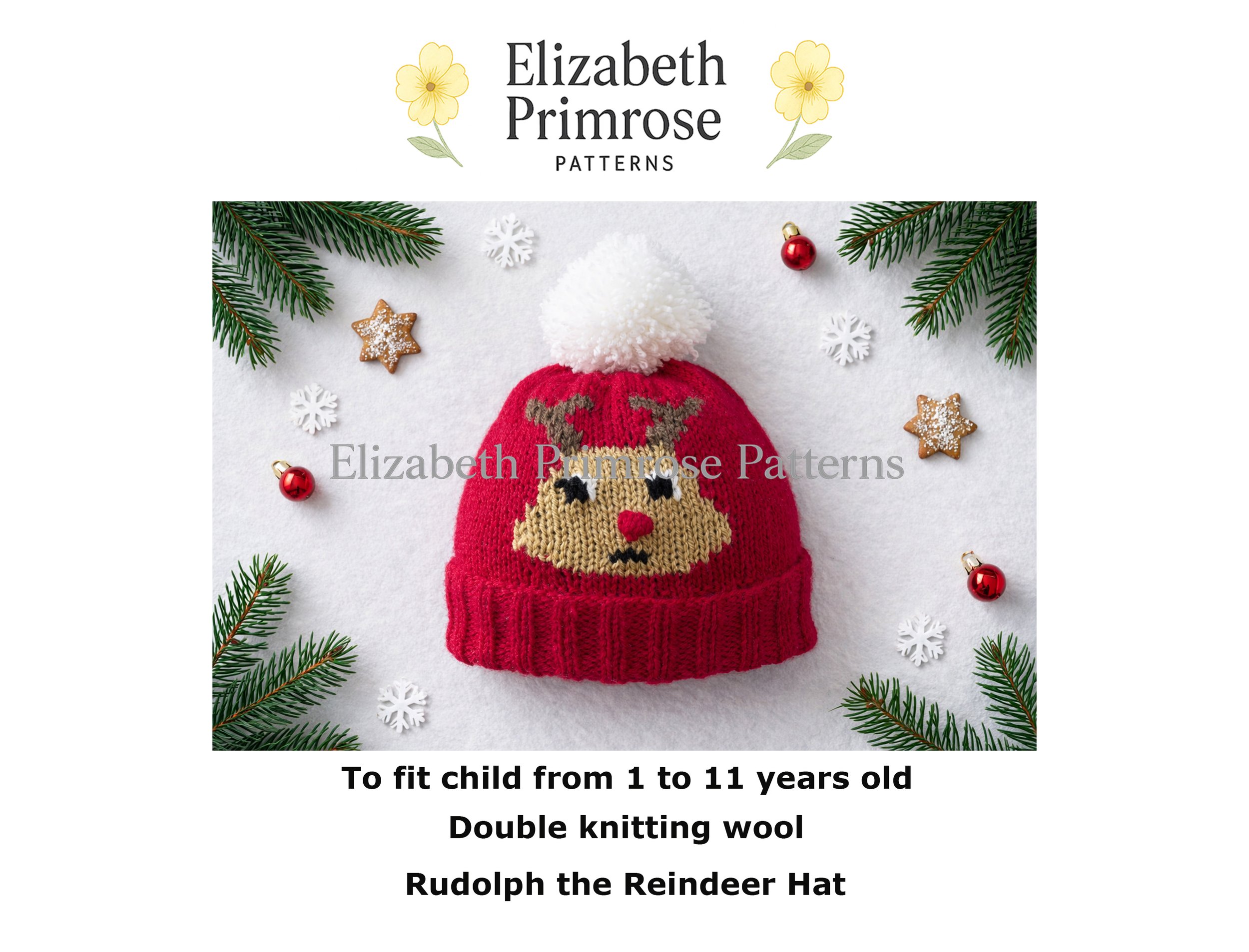 Rudolph the Reindeer Hat Knitting Pattern P150