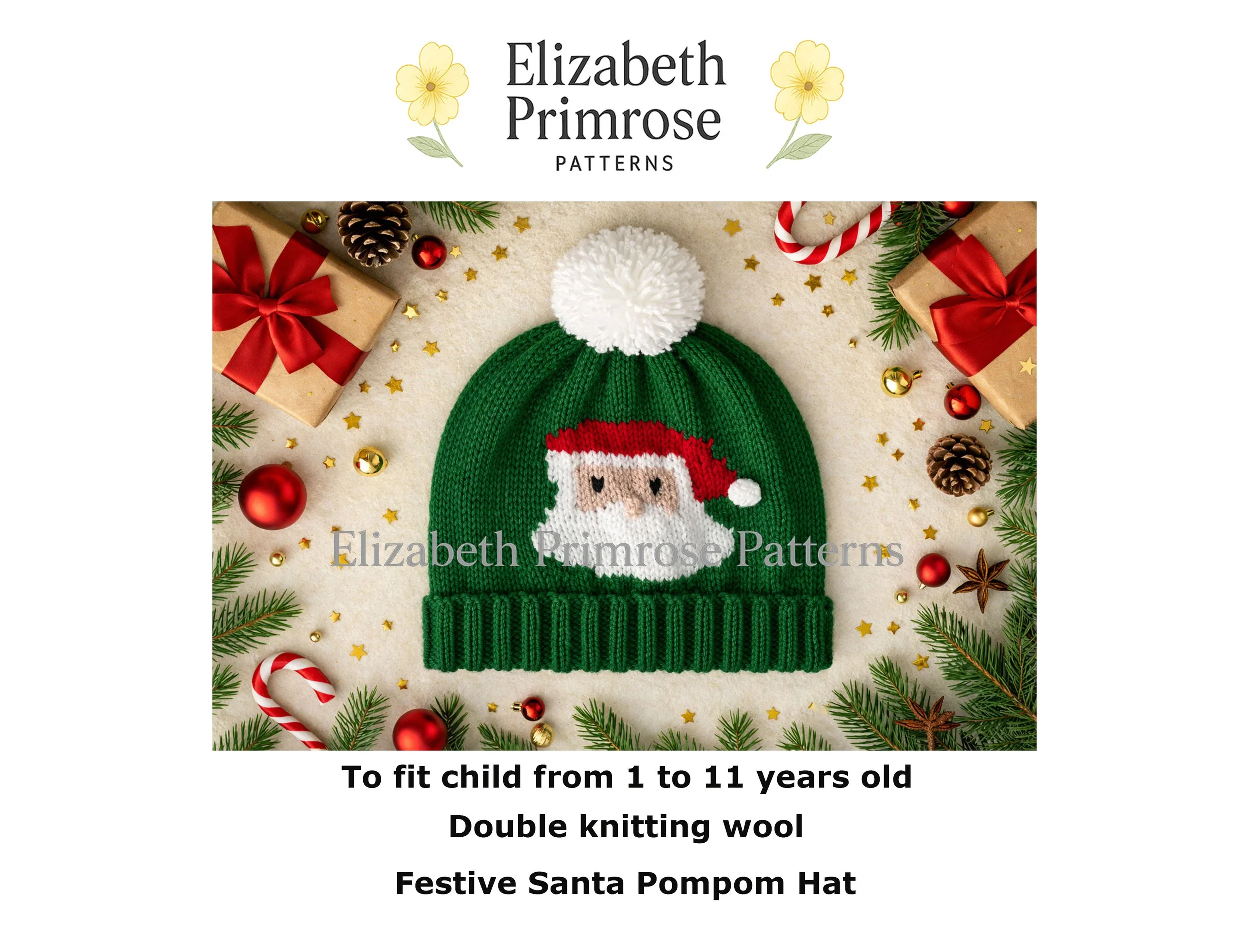 Festive Santa Pompom Hat Knitting Pattern P147