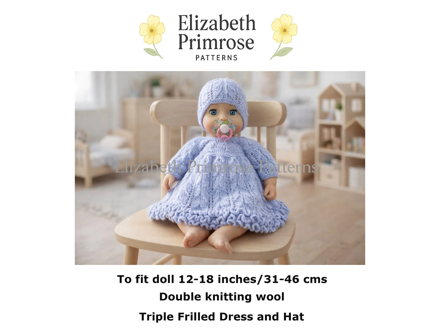 Triple Frill Doll Dress and Hat Knitting Pattern P59  Elizabeth Primrose  Patterns  Elizabeth Primrose Patterns