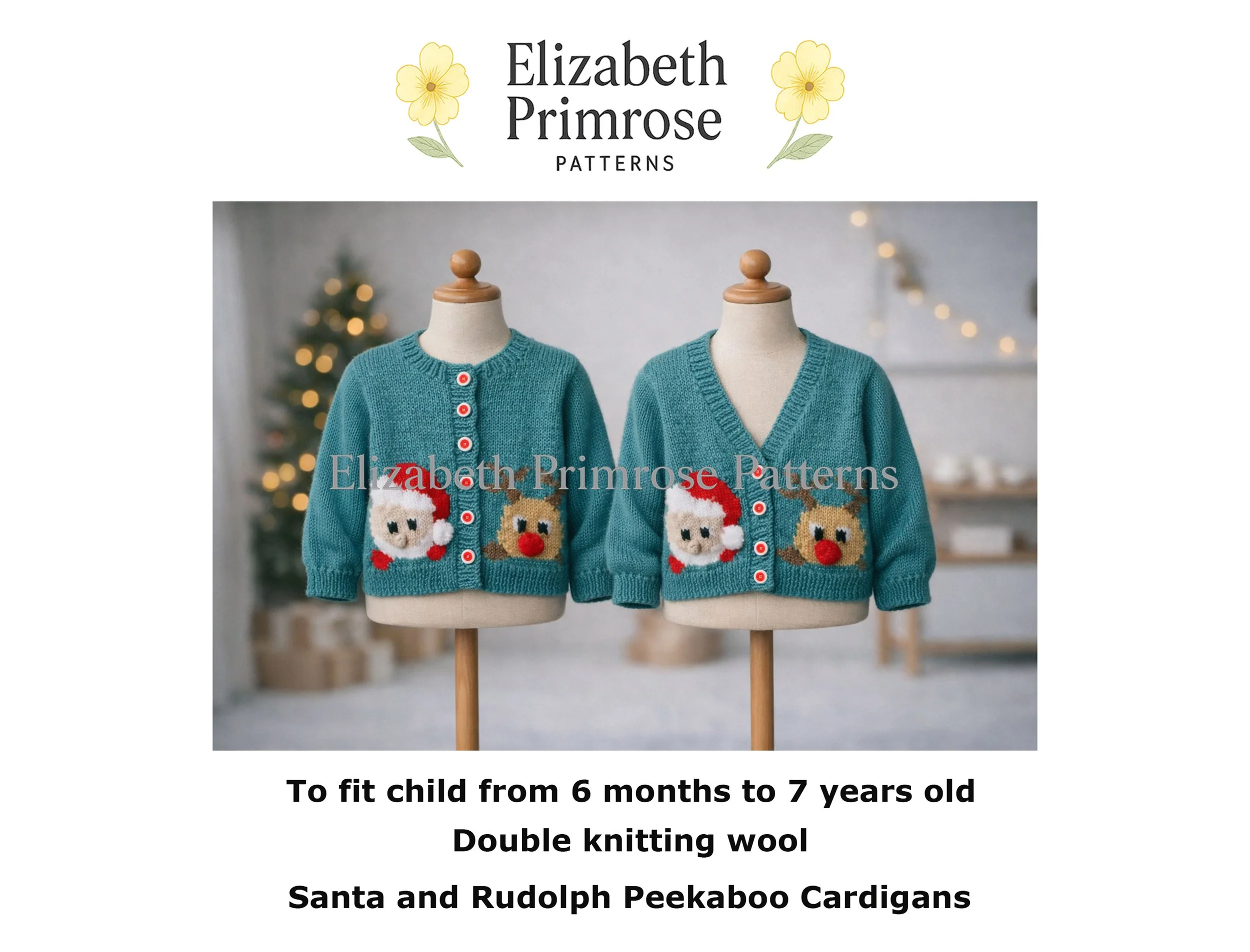Santa and Rudolph Peekaboo Cardigans Knitting Pattern P107