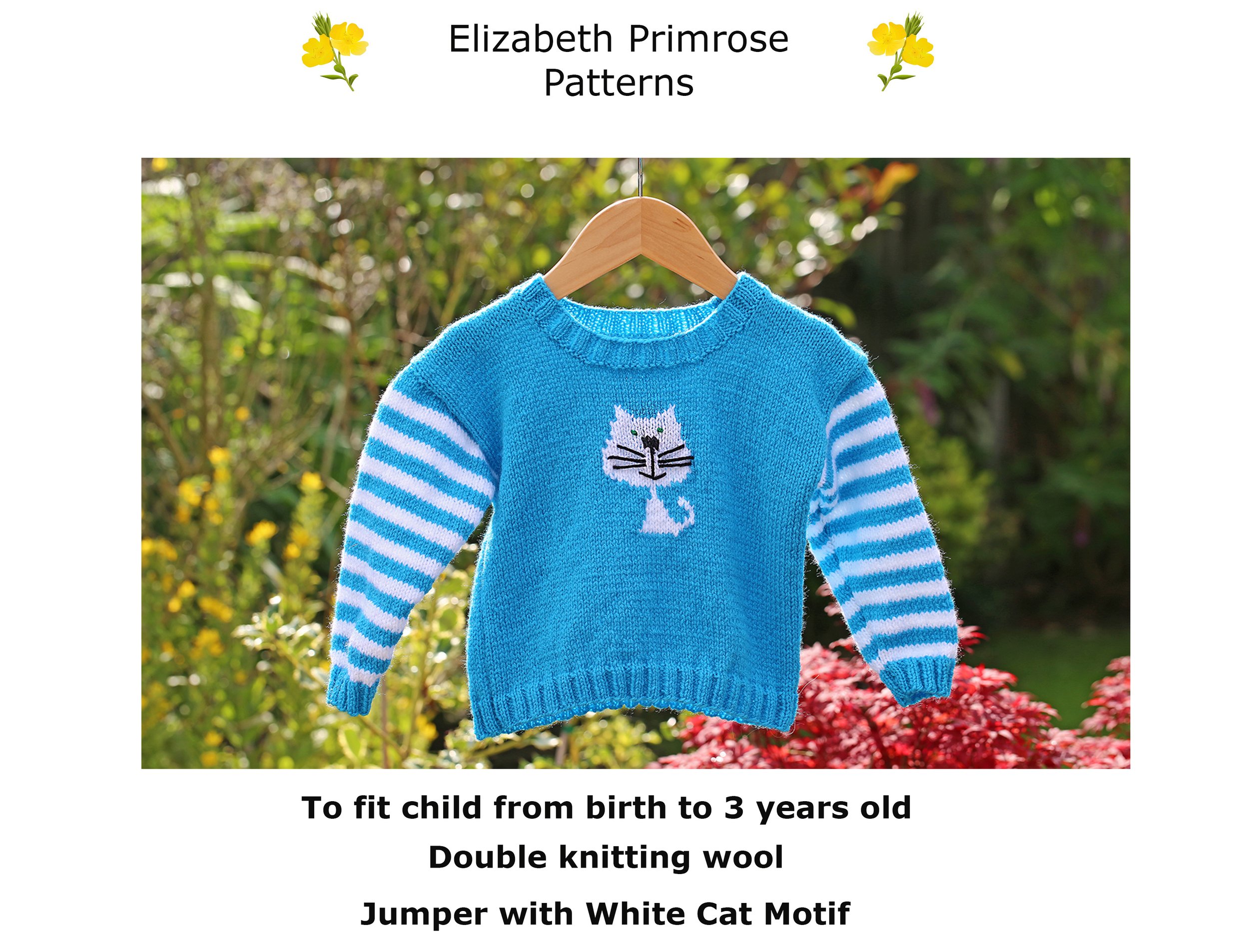 Children's Jumper with White Cat Motif Knitting Pattern.jpg