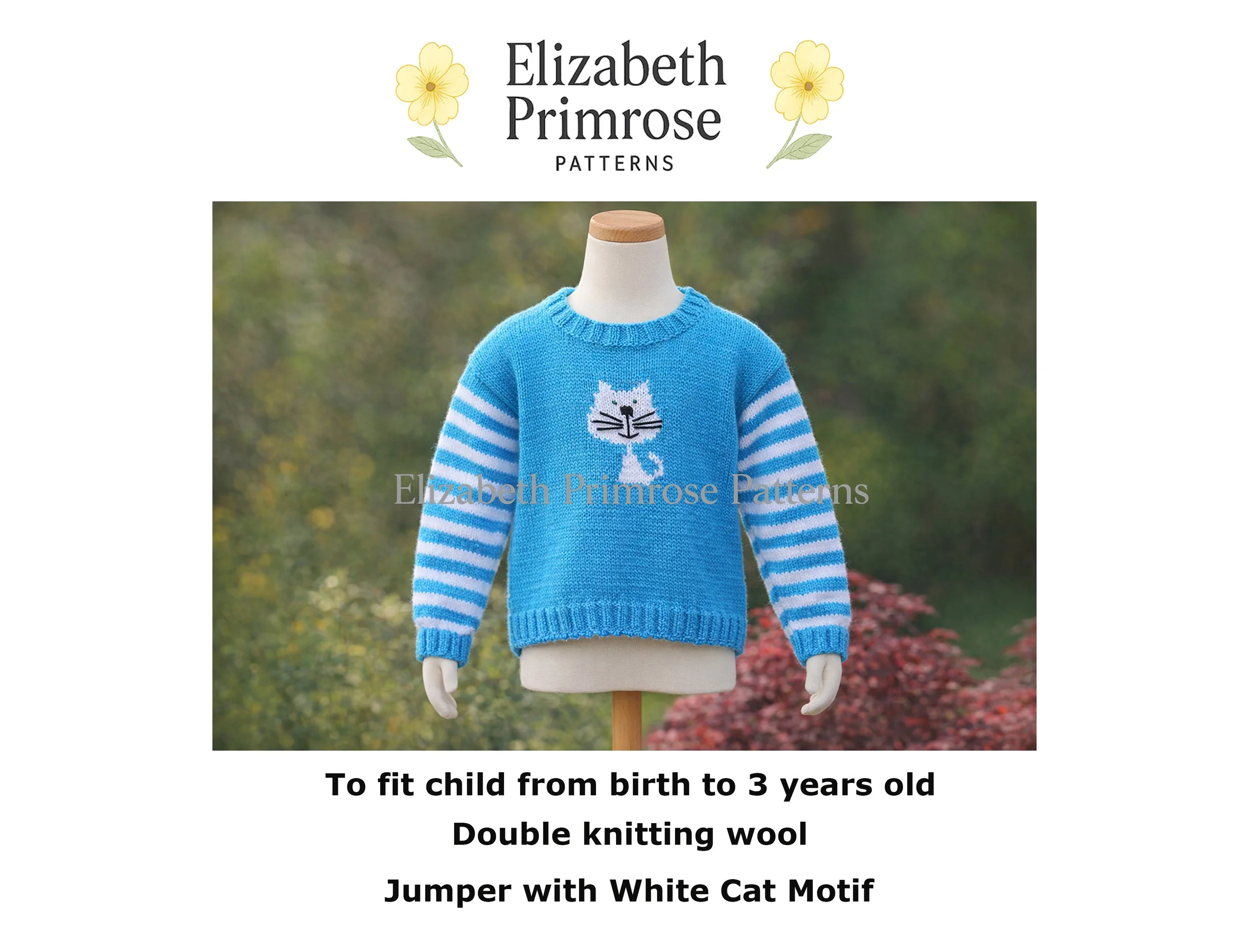 P019 Children's Sweater with White Cat Motif