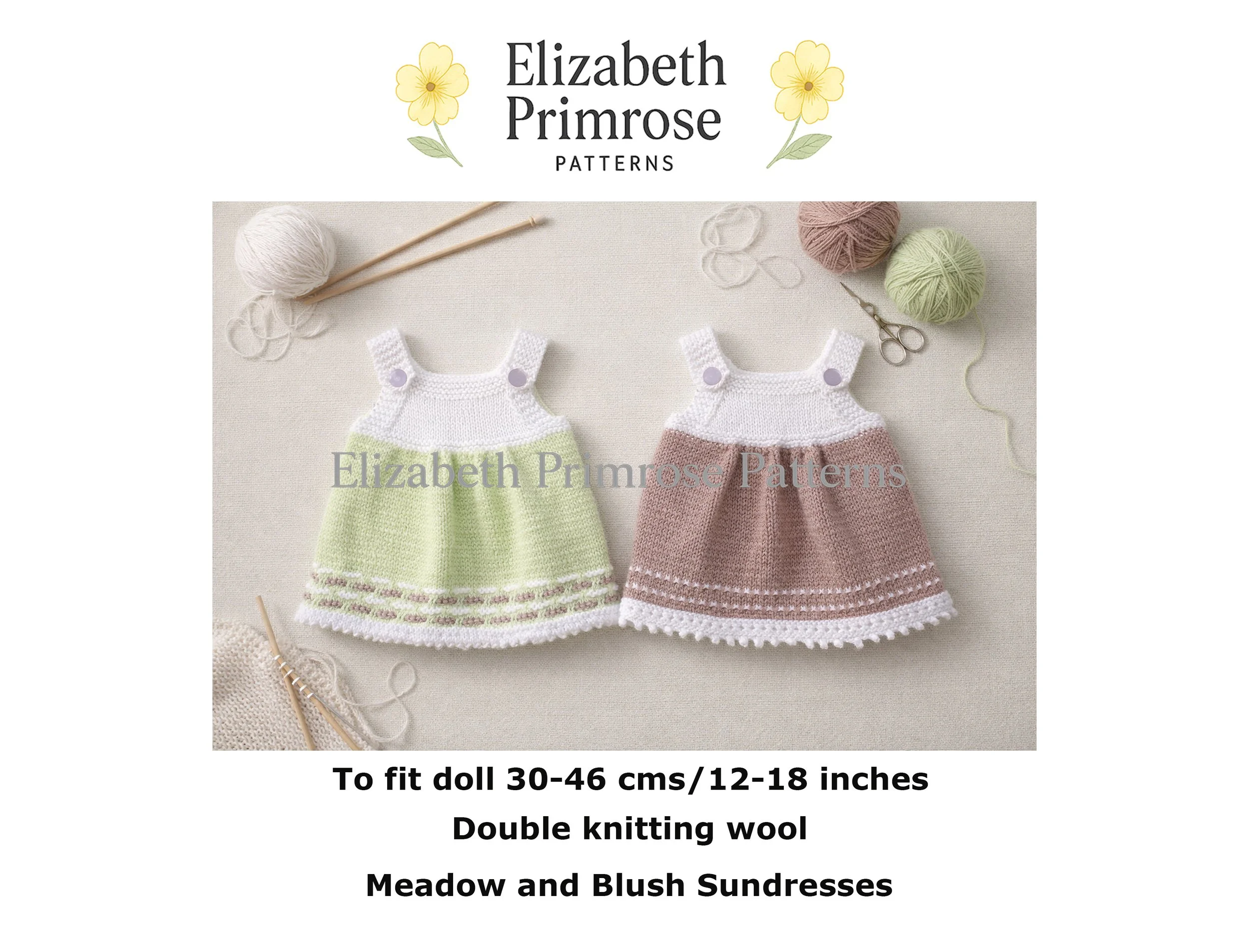 Meadow & Blush Dolls Sundresses Knitting Pattern P44