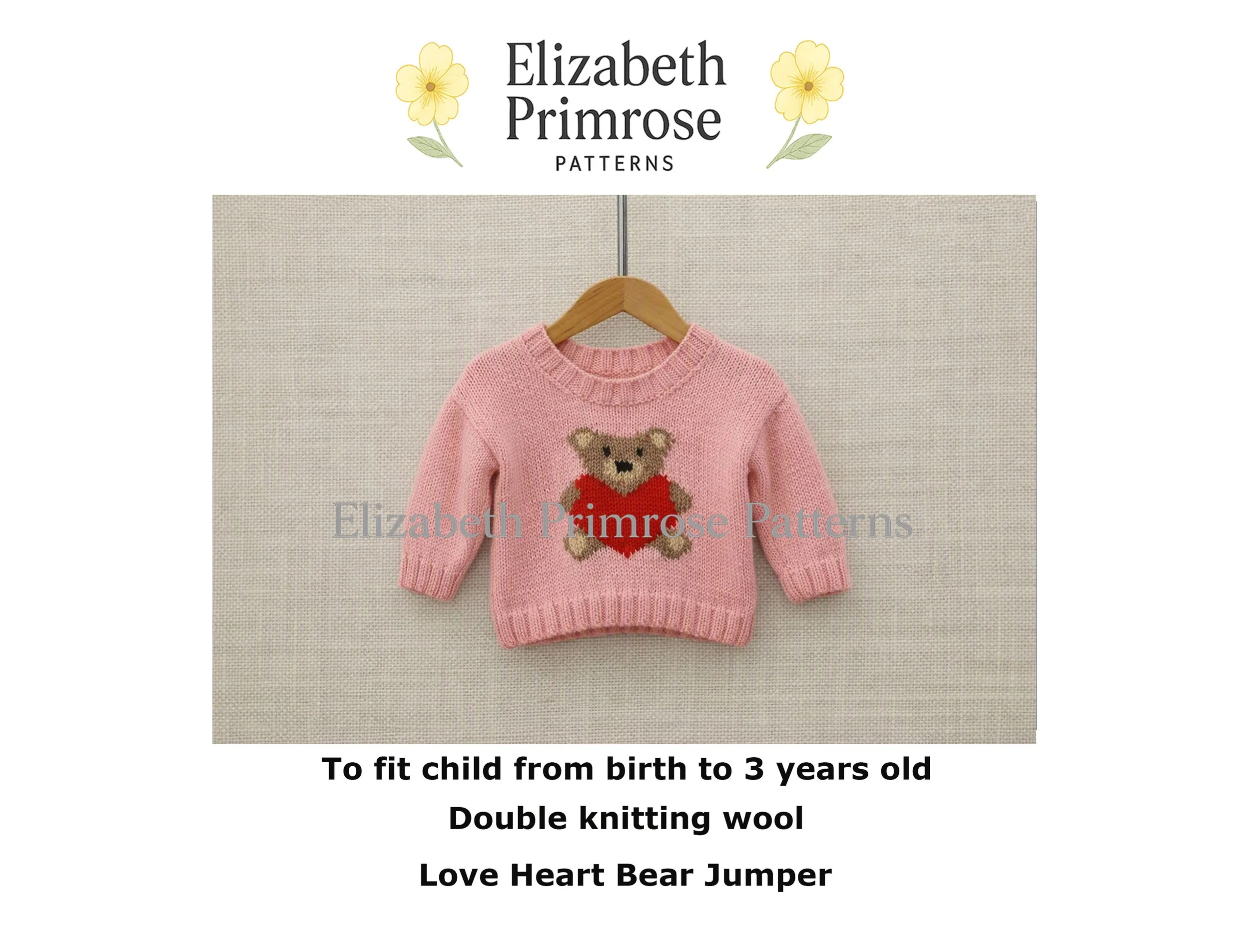 Love Heart Bear Jumper Knitting Pattern P172