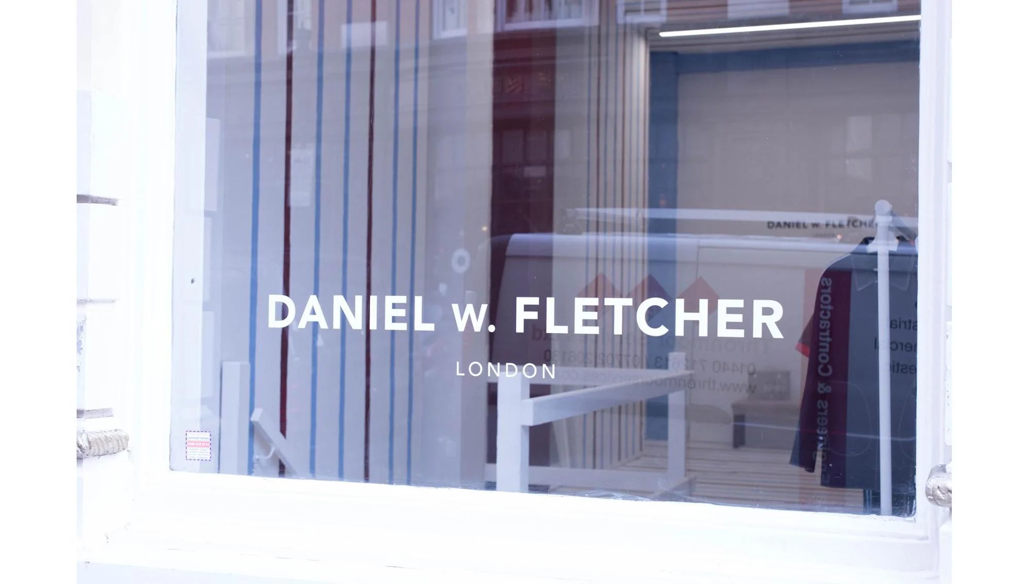 Daniel w. Fletcher pop up 2016 I assisted Daniel on his first pop-up store in London where he worked architect Farshid Moussavi. The pop-up was to reflect the brands aesthetics and presented his collections on one level with a contrasting gallery / bar area in the basement. The shop in Covent Garden had been left empty for many years. I assisted with tidying the space, painting the stripes which ran across the floor, walls and ceiling on the ground floor and plastering a wall in the basement. http://www.danielwfletcher.com/about/