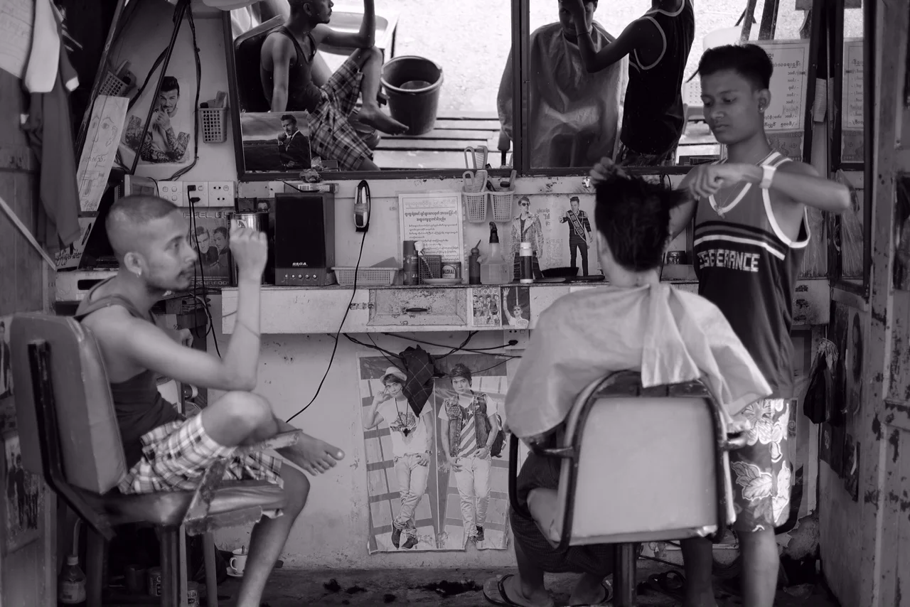 street barbers, yangon, myanmar