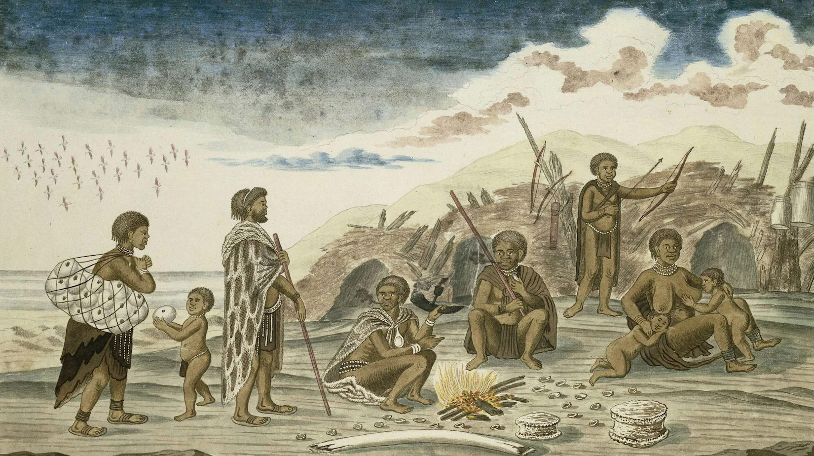 Strandlopers and their shelters on the beach - Robert Jacob Gordon