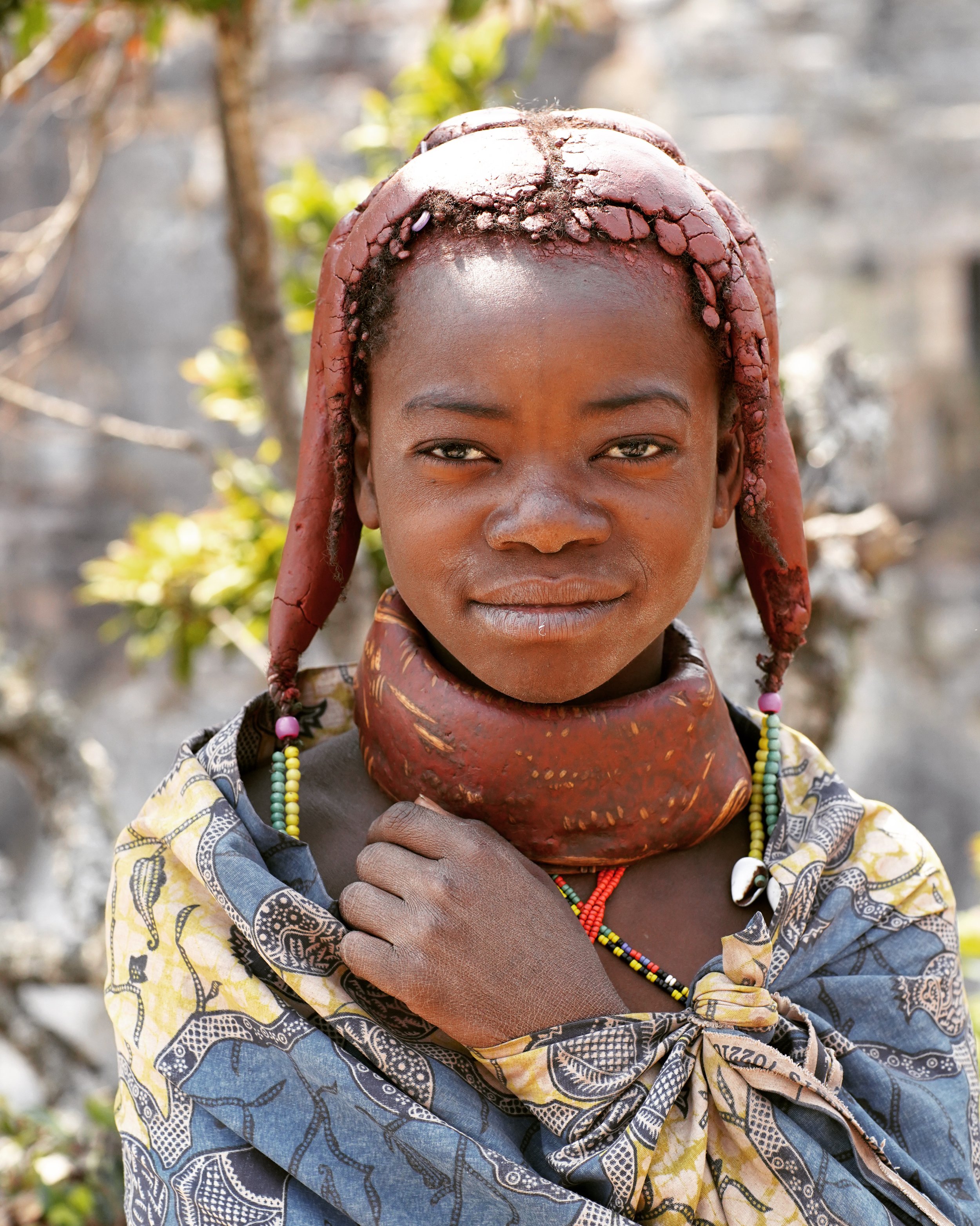Mwila girl with traditional hairstyle in Angola 