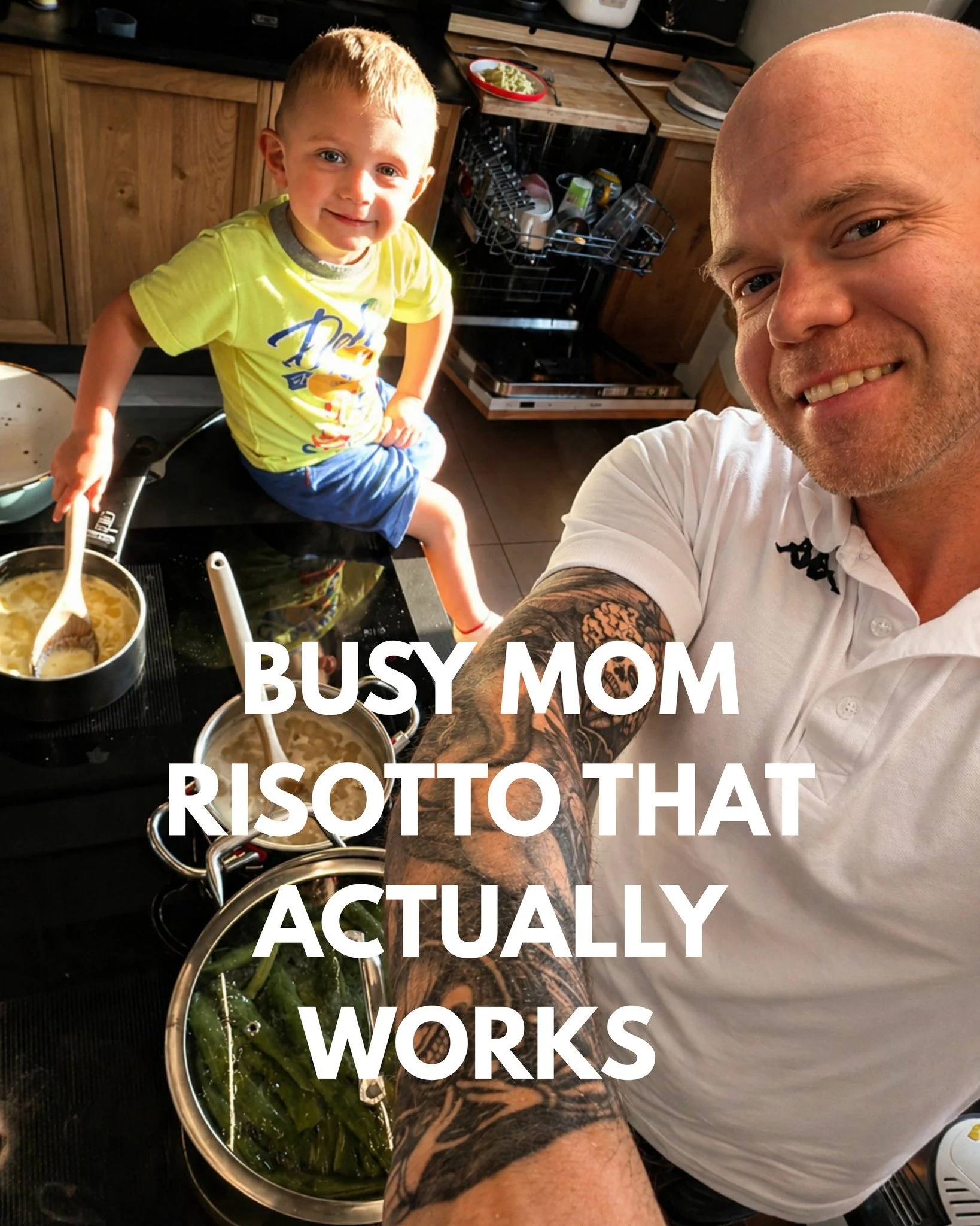 Recipe of the Week:

Saffron risotto cooked in bone broth, grilled marinated chicken, and long green beans.

Or as we call it inside our 3-in-1 Busy Mom Method:

A dinner that makes the whole family happy, not fatty.

Because feeding a family is hard