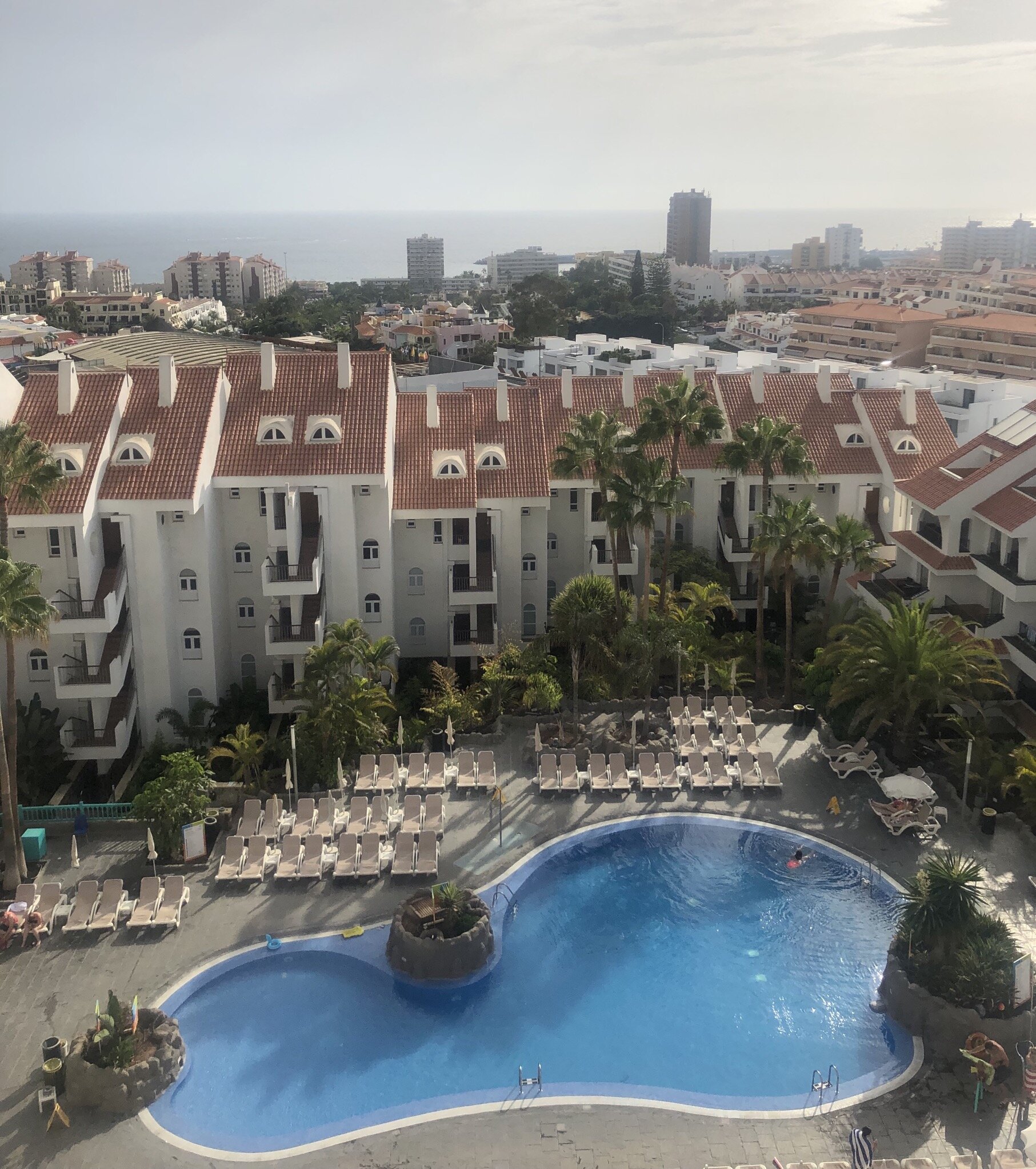 The view from my balcony. The only exercise I did on my holiday was head tennis in this swimming pool…