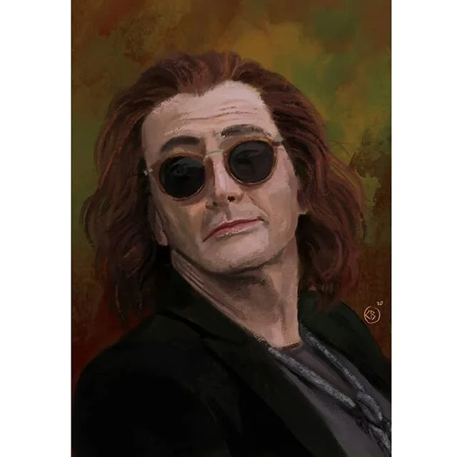 I'm apparently still super into good omens so lets have another Crowley study yey.  One of my resolutions this year is to work on speeding up painting portraits. Did this one in around 5 hours.  I also went straight to colour which I don't usually do