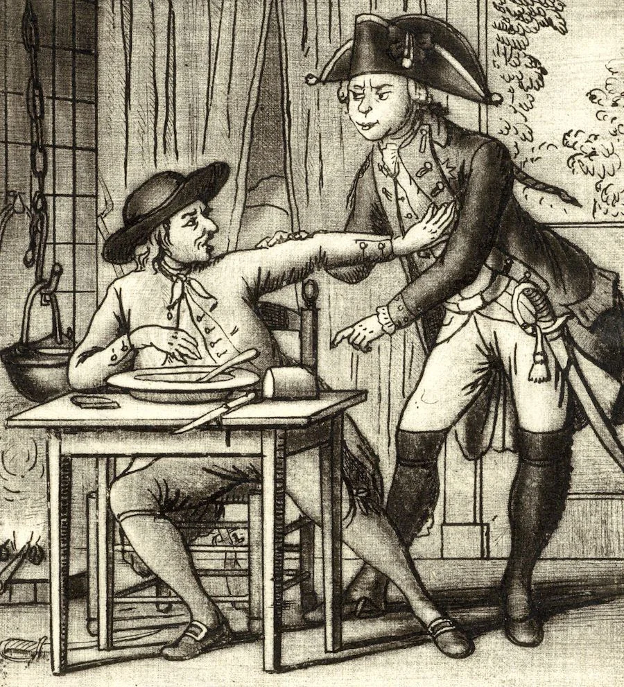 Might have to eat less. But that’s not all. Image: Spotprent op Willem V die een Gelderse boer zijn eten wil afnemen, 1786, Johannes Jelgerhuis, 1786 , Rijksmuseum. Used with permission.
