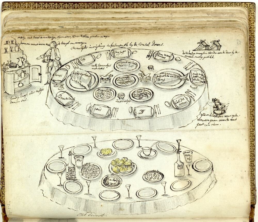 Here's reality: WHEN YOU EAT ON A SCHEDULE YOU GET HUNGRY ON A SCHEDULE. Image: Tafelschikking en maaltijd tijdens diner te Falmouth, Jan Brandes, 1778, Rijksmuseum. Used with permission.
