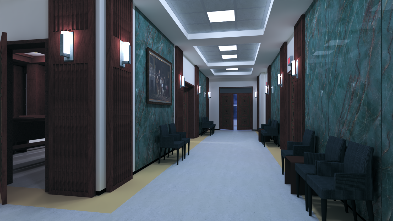 Interior Court Hallway - 3D Render