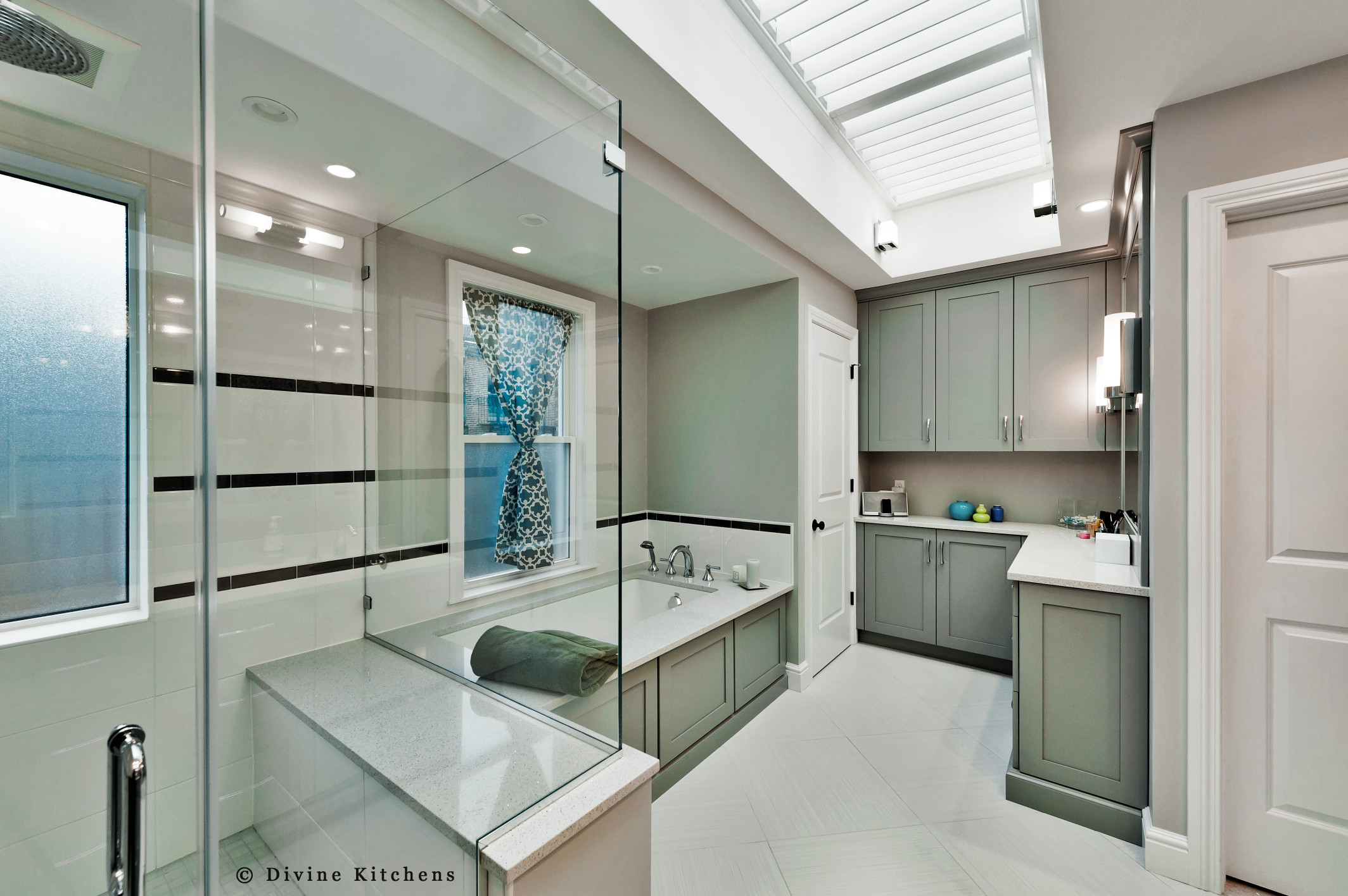 Boston South End Transitional Master Bathroom Suite Skylights