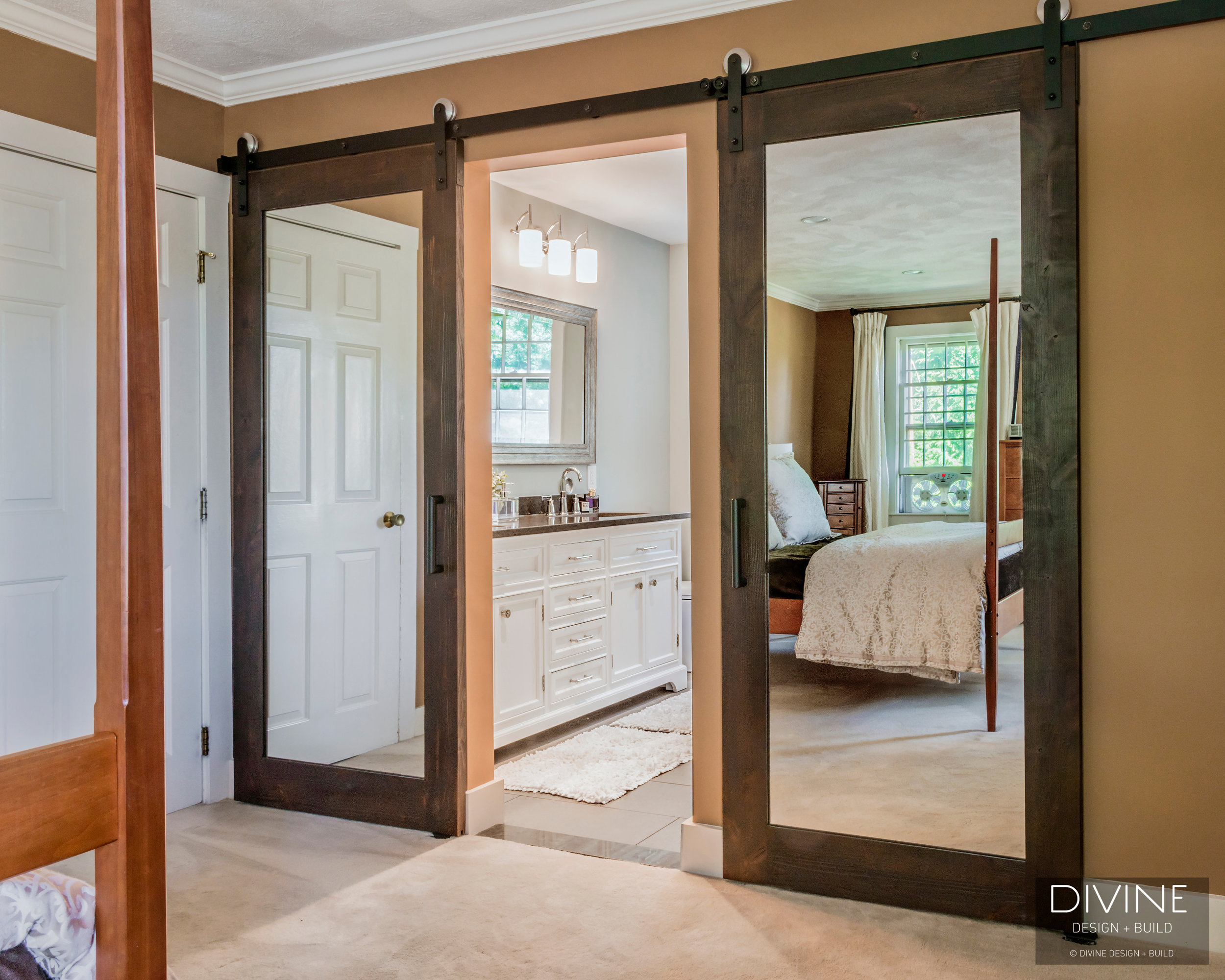 Boston Dover Transitional Master Bathroom Barn Doors