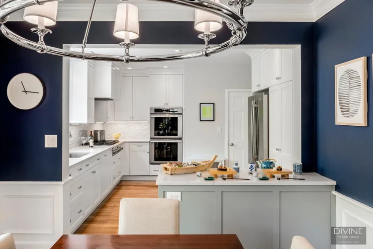 Boston Transitional Kitchen Grey Peninsula Divine Design Center