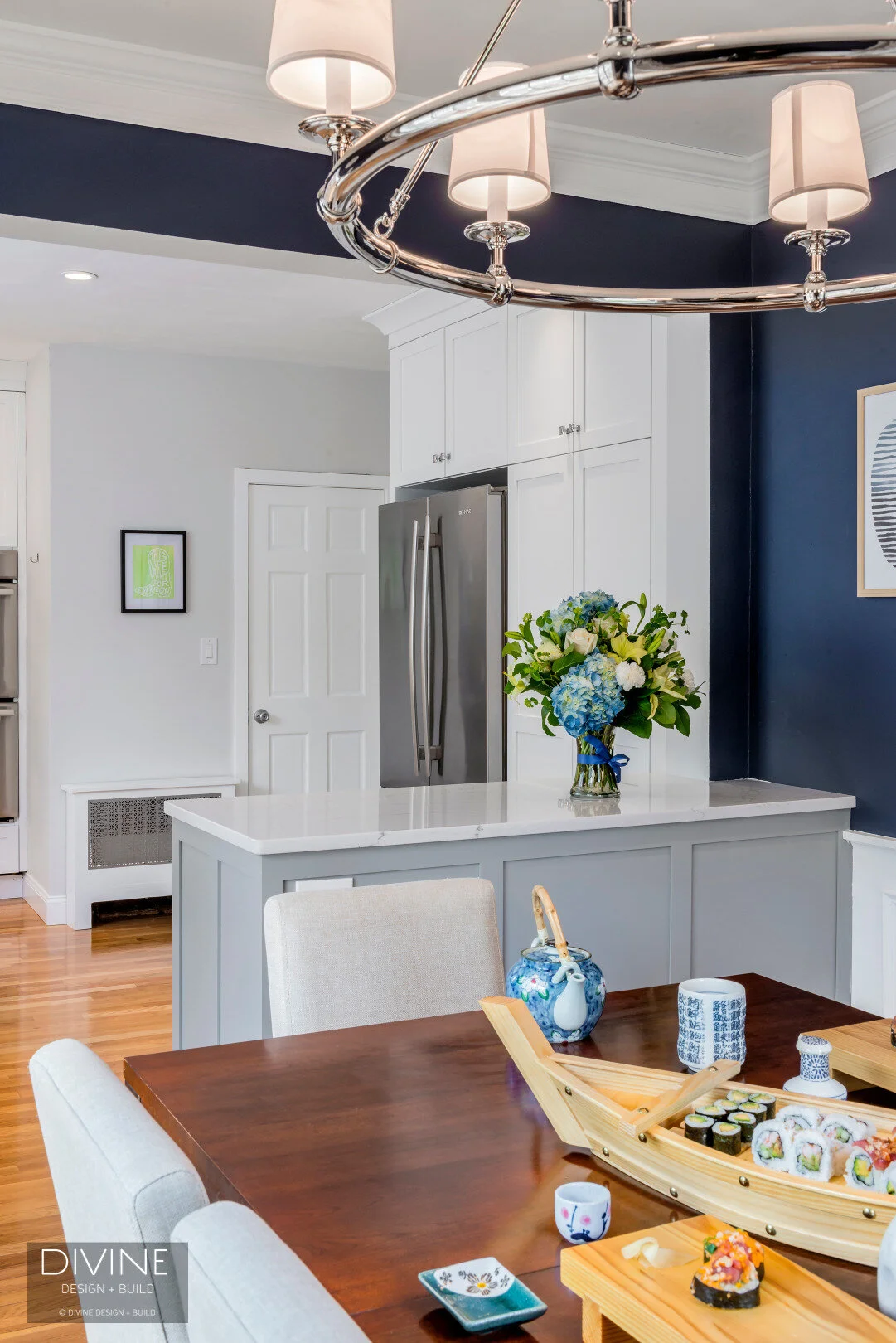 BOSTON TRANSITIONAL KITCHEN GREY PENINSULA — Divine Design Center