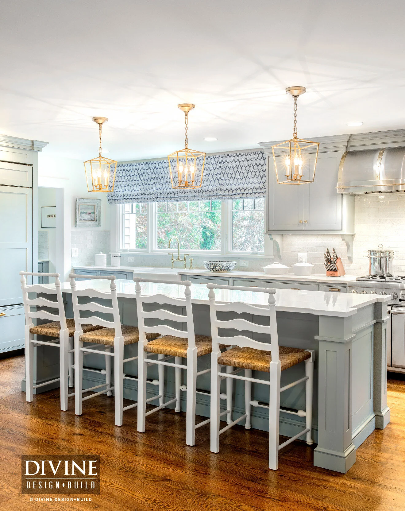 Cape Cod Traditional, Blue Leicht Kitchen with Gold Accents