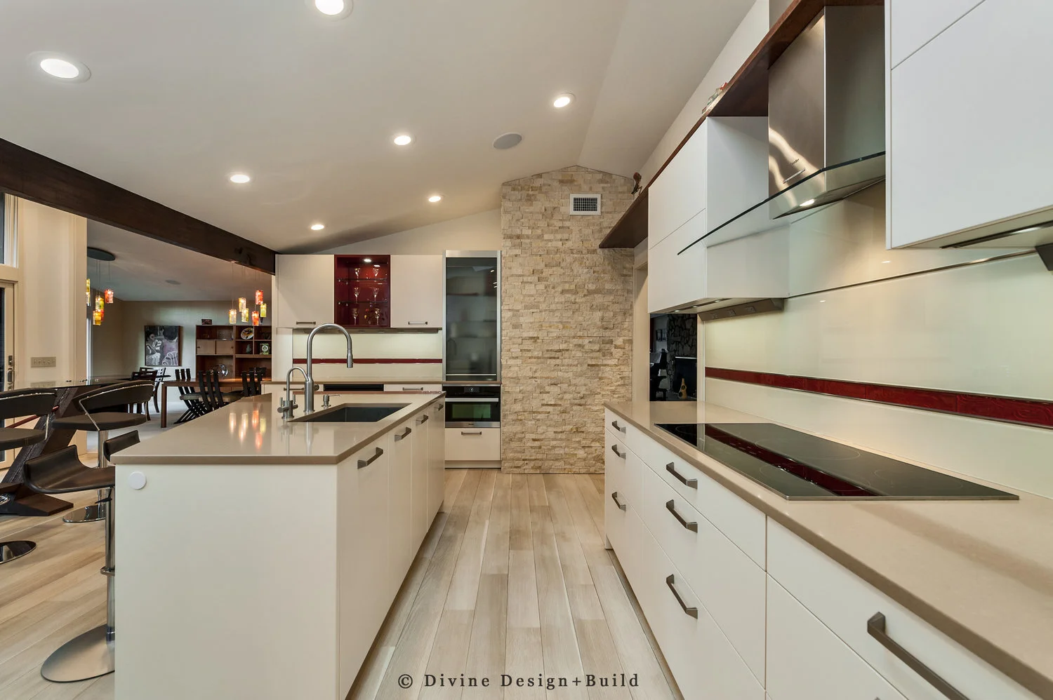 BOSTON NEWTON FRANK LLOYD WRIGHT TRANSITIONAL LEICHT KITCHEN RED ACCENTS
