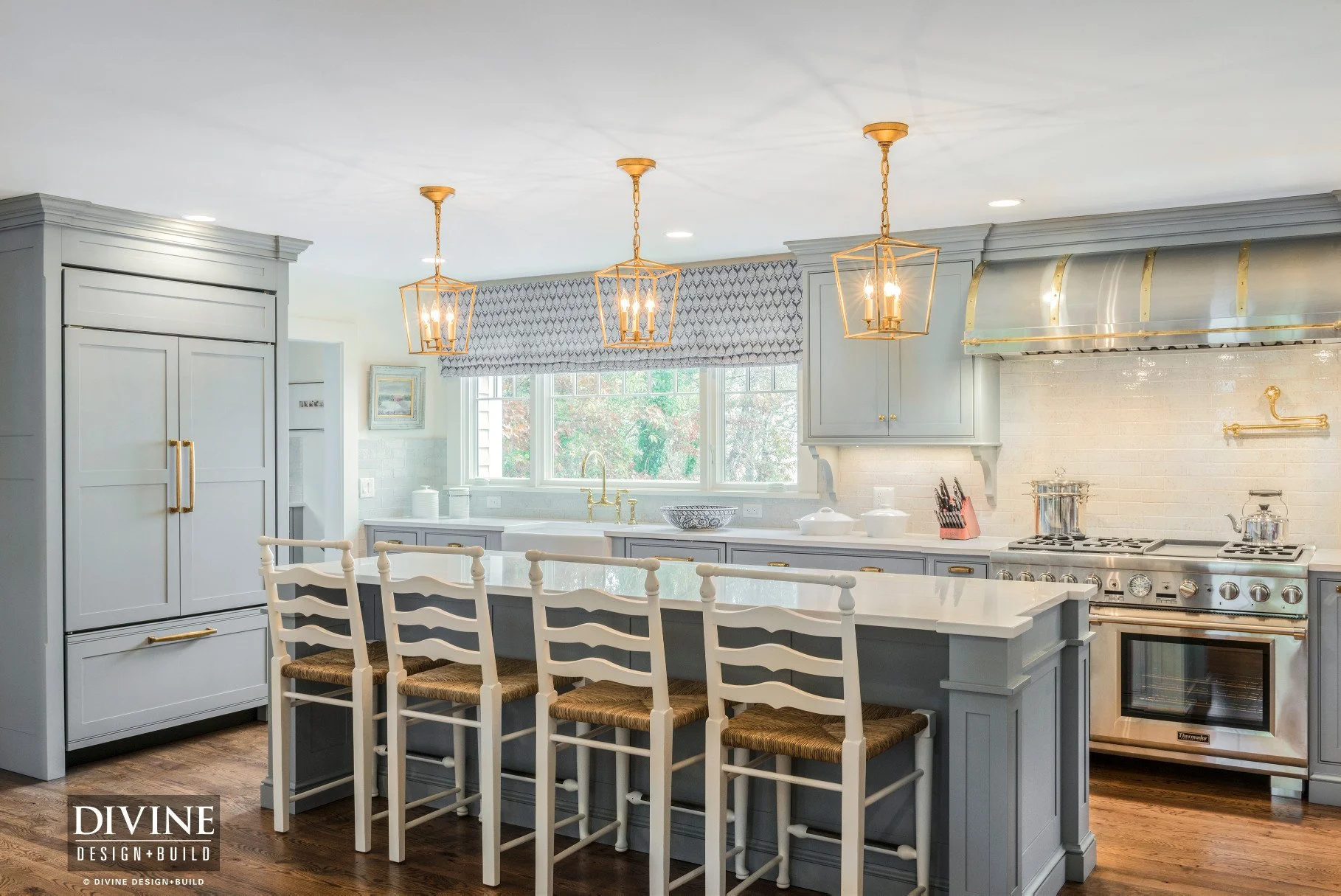 Cape Cod Traditional, Blue Leicht Kitchen with Gold Accents