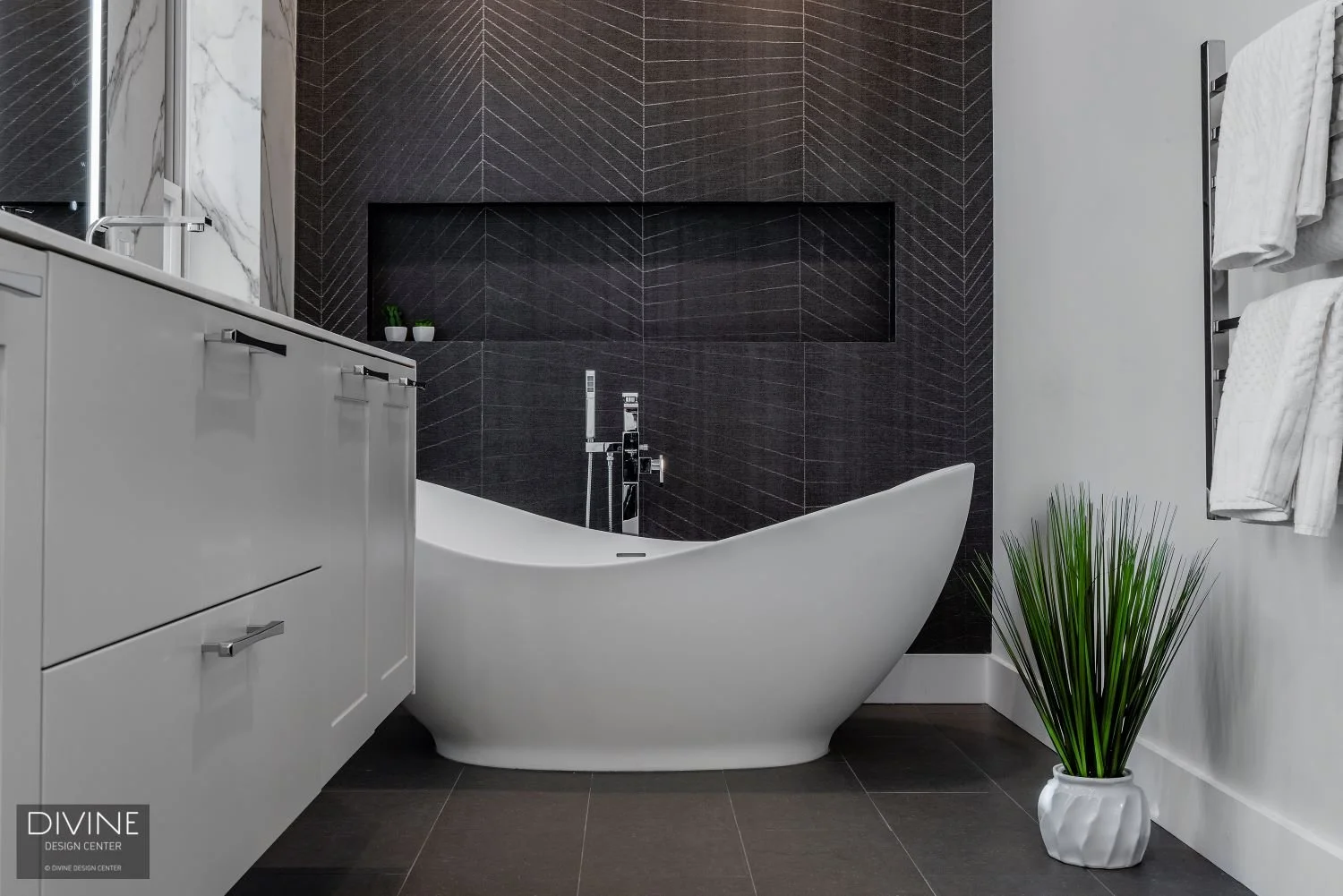 Boston South End Modern Bathroom Clad in Neolith Calucatta Gold