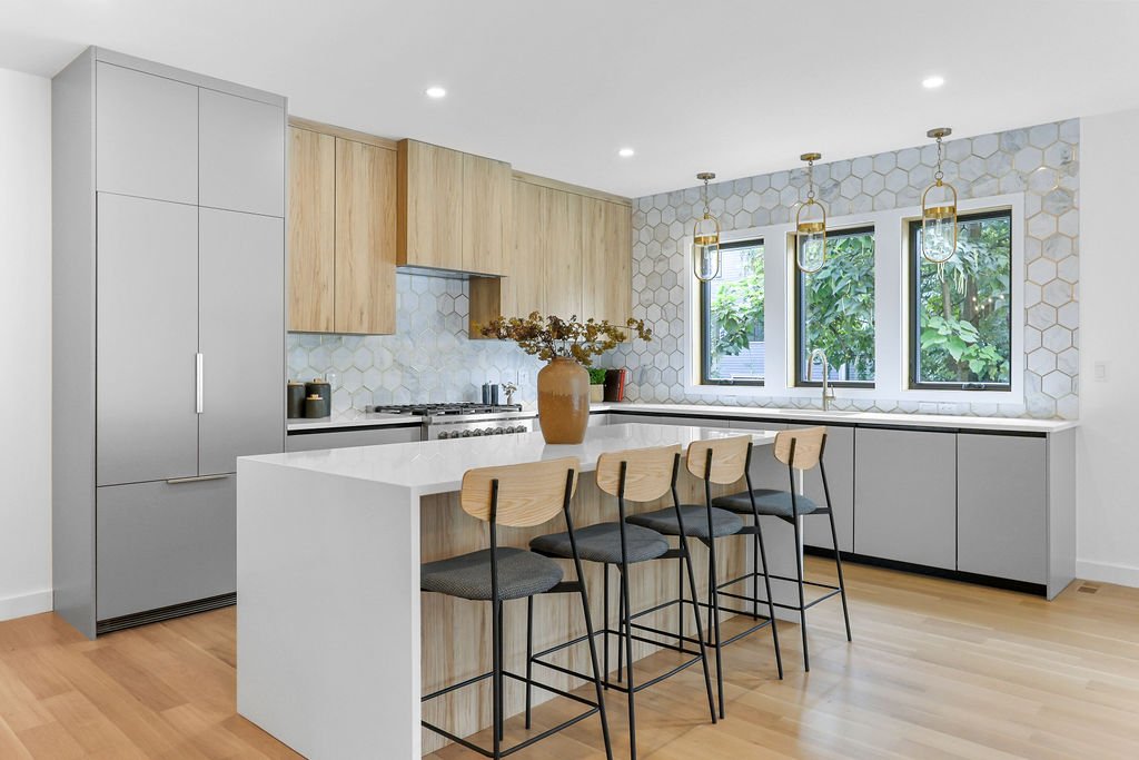 Tri-Tone Modern Kitchen Remodel in Newton, MA