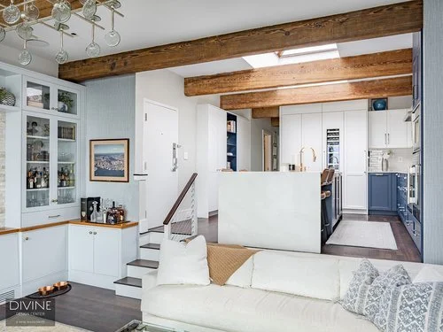 Boston Waterfront Transitional Kitchen with Blue Island