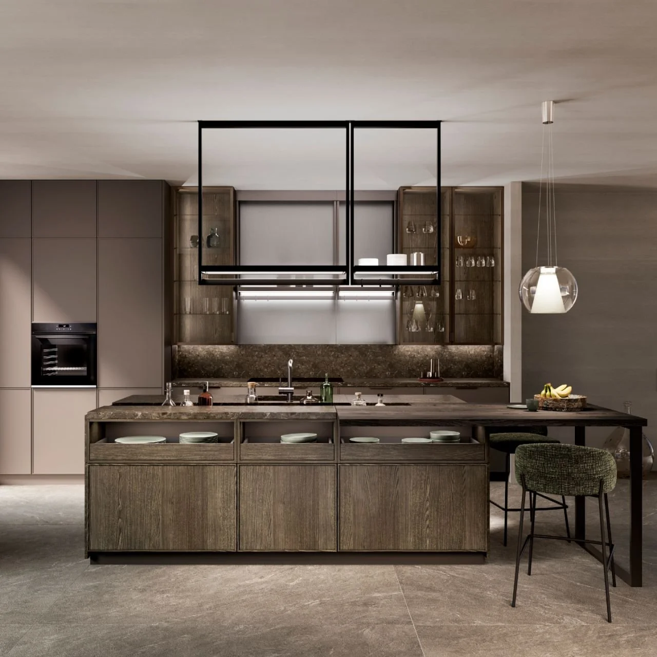 Some kitchens follow the room. WAKUU shapes it.
Built from @leichtkuechen for spaces that don't fit the mold &mdash; adjustable in both height and width, so the cabinetry works around your architecture, not the other way around. 
The continuous venee