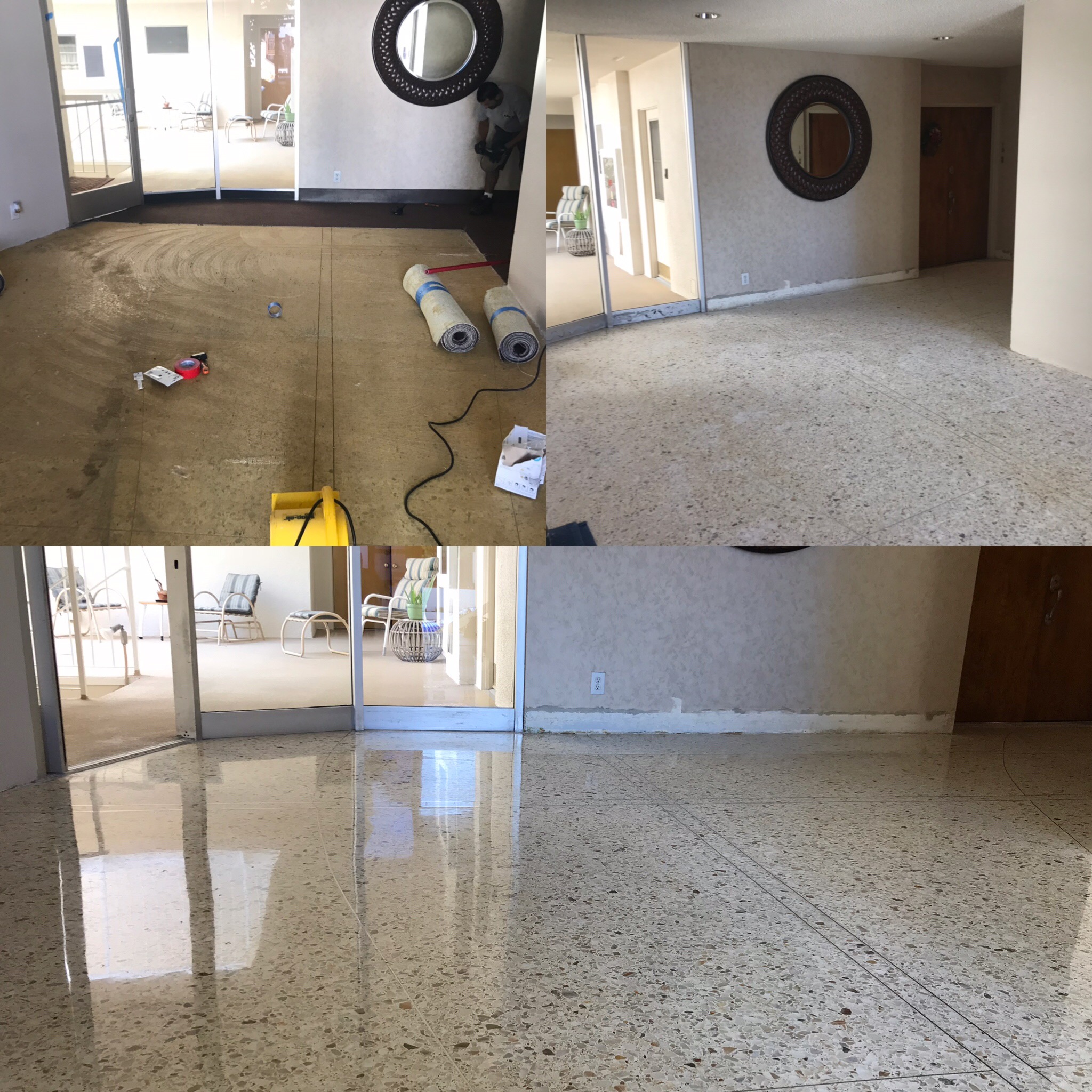 CARPET REMOVED AND TERRAZZO FULLY RESTORED 