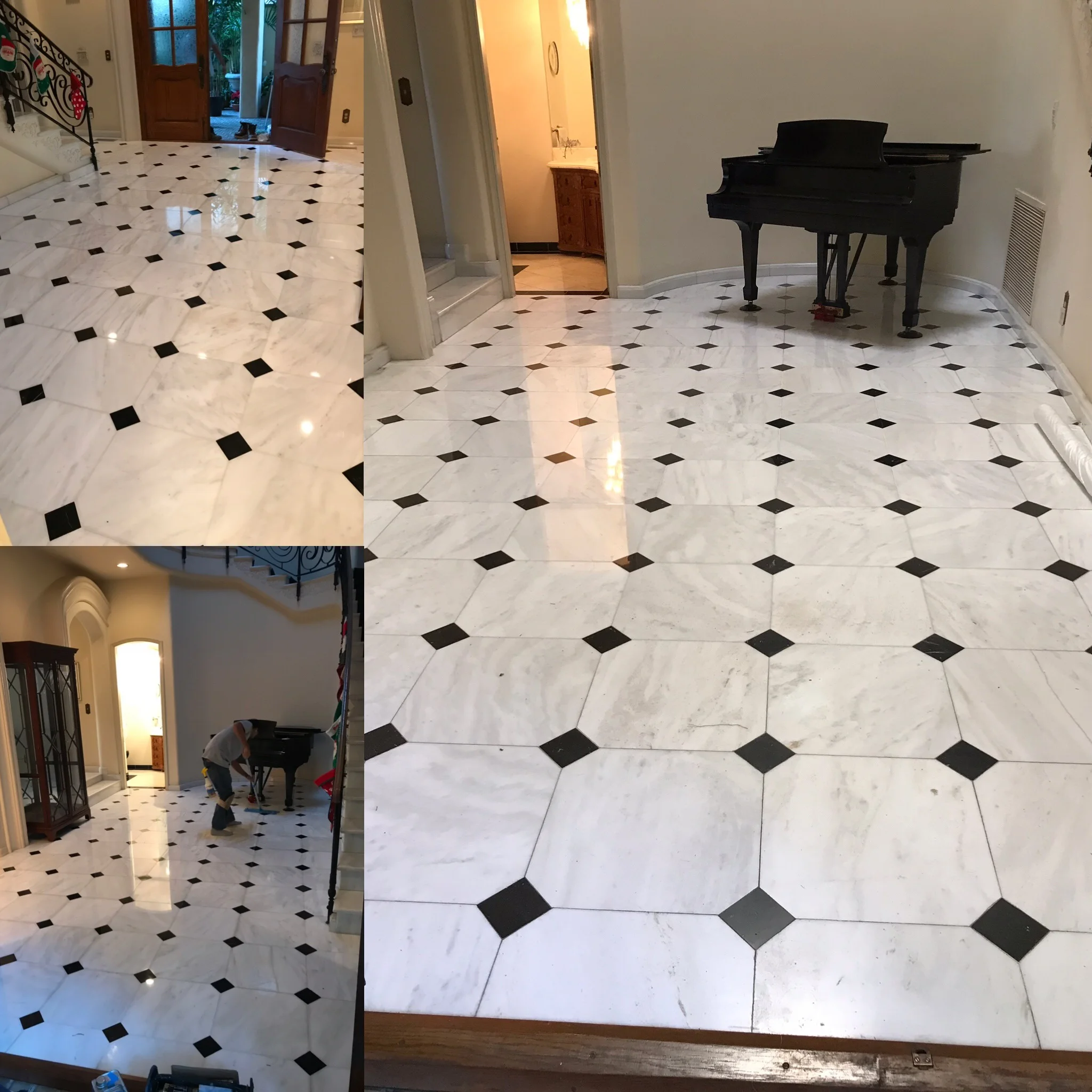WHITE MARBLE FLOORING WITH BLACK MARBLE INLAYS 