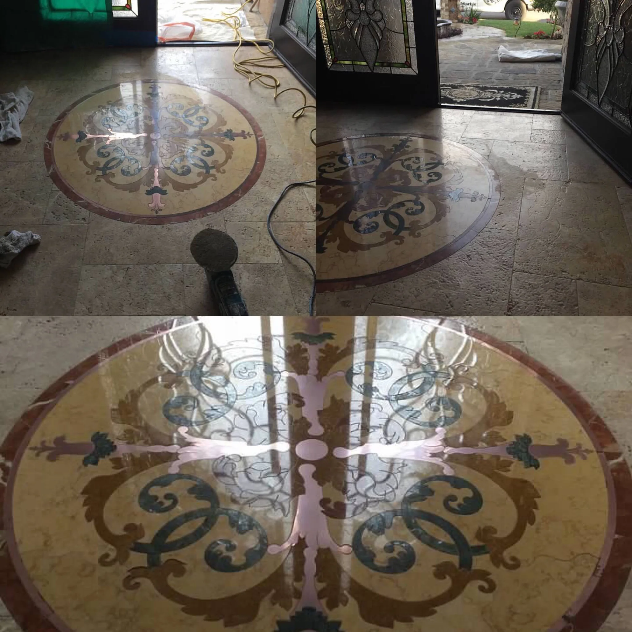 MARBLE MEDALLION WITH BRASS INLAYS FULLY RESTORED 