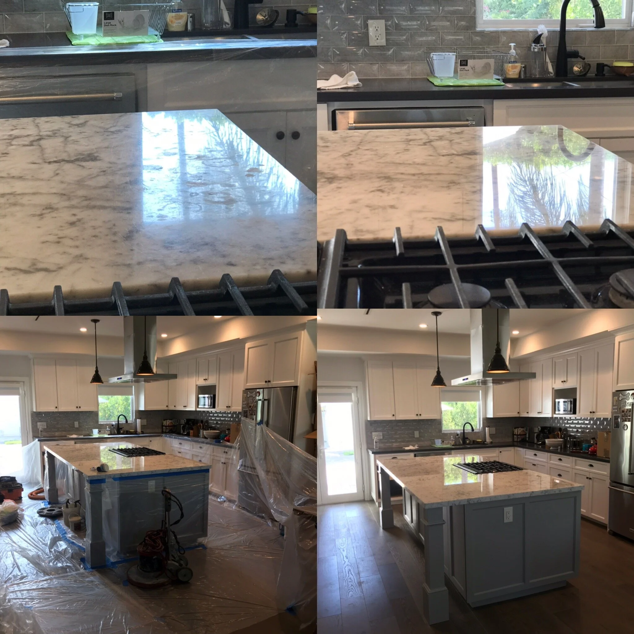 WHITE CARRA KITCHEN ISLAND BEFORE AND AFTER