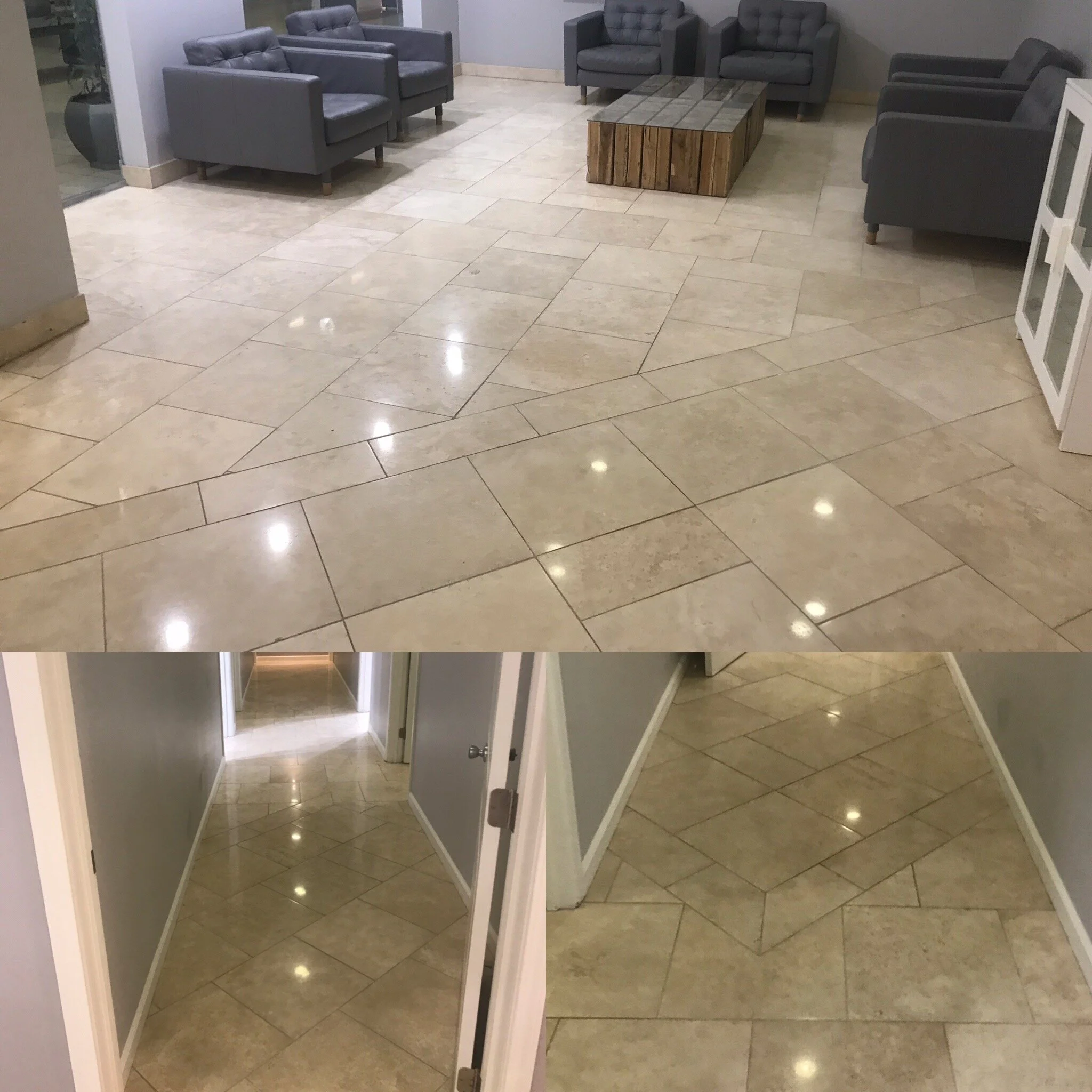COMMERCIAL TRAVERTINE FLOORING RESTORED