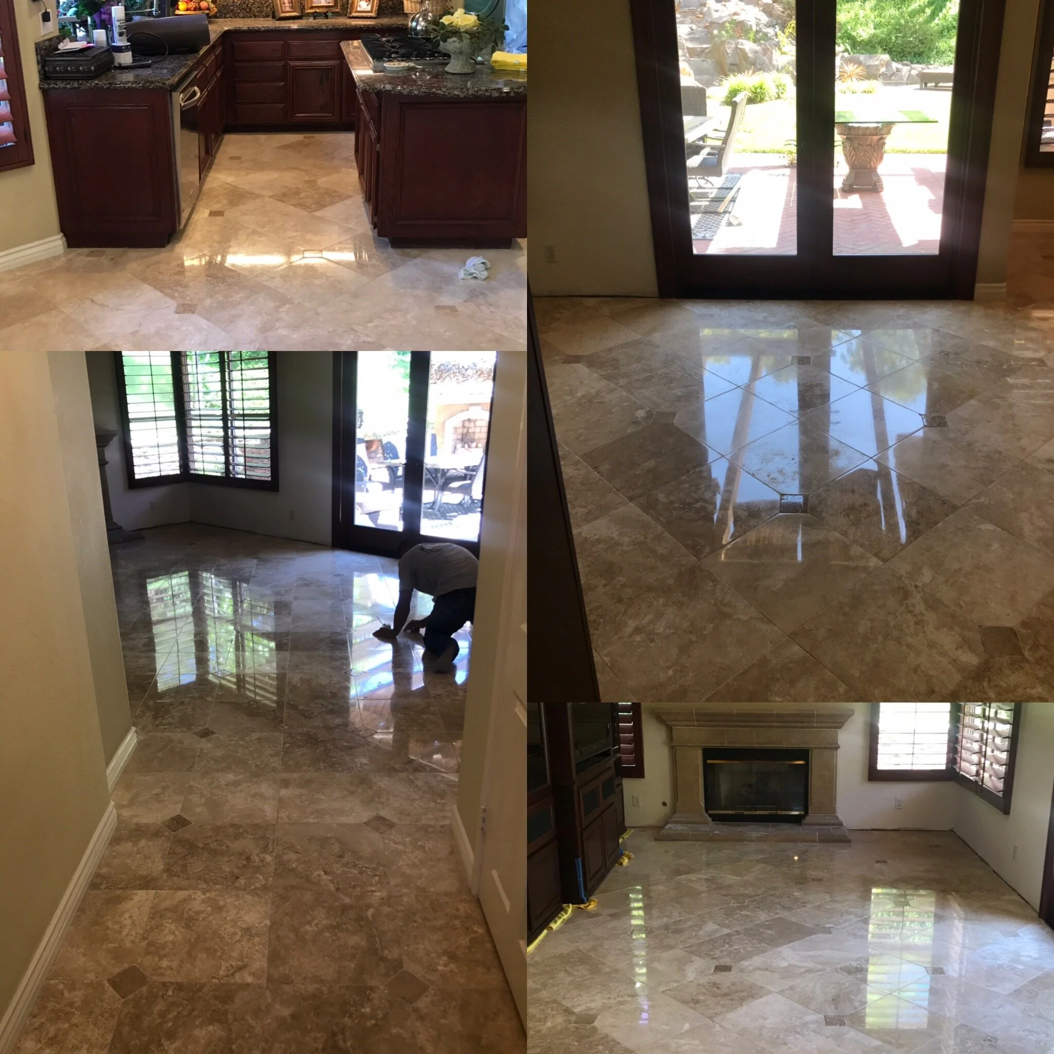 TRAVERTINE FLOORING RESTORED TO A HIGH SHINE