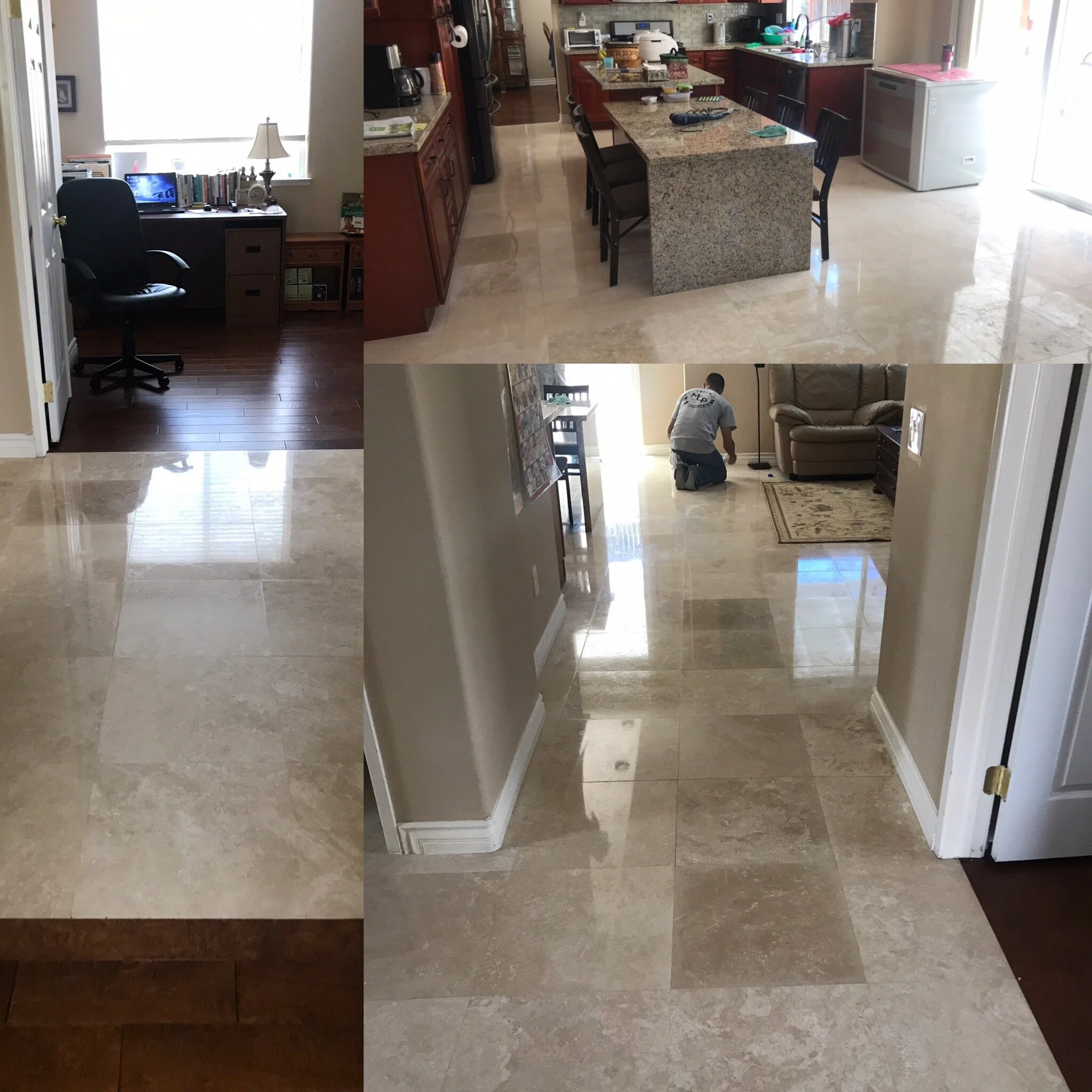 TRAVERTINE FLOORING RESTORED TO HIGH SHINE