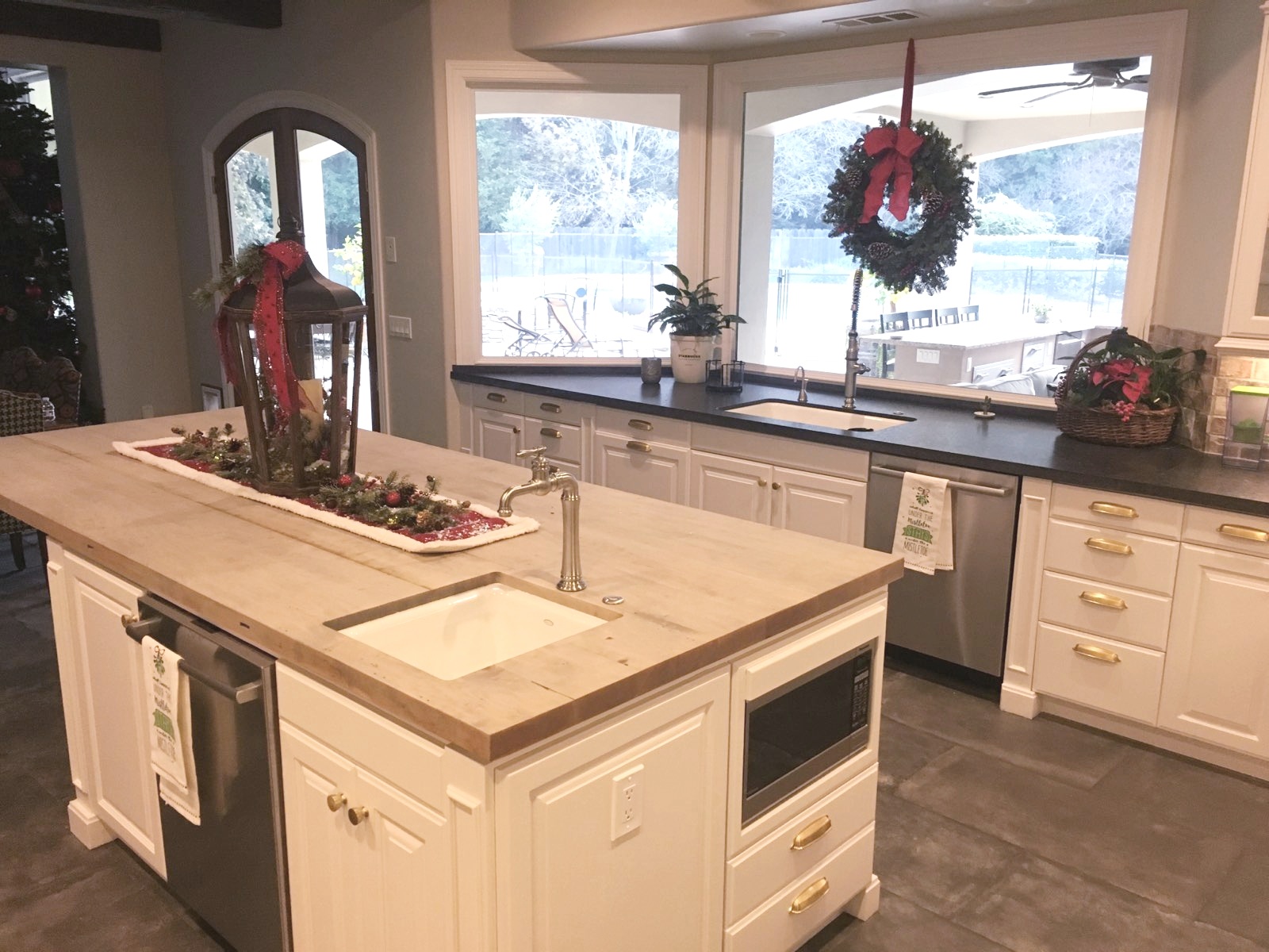 San Luis Obispo butcher block counter top.  faux beams