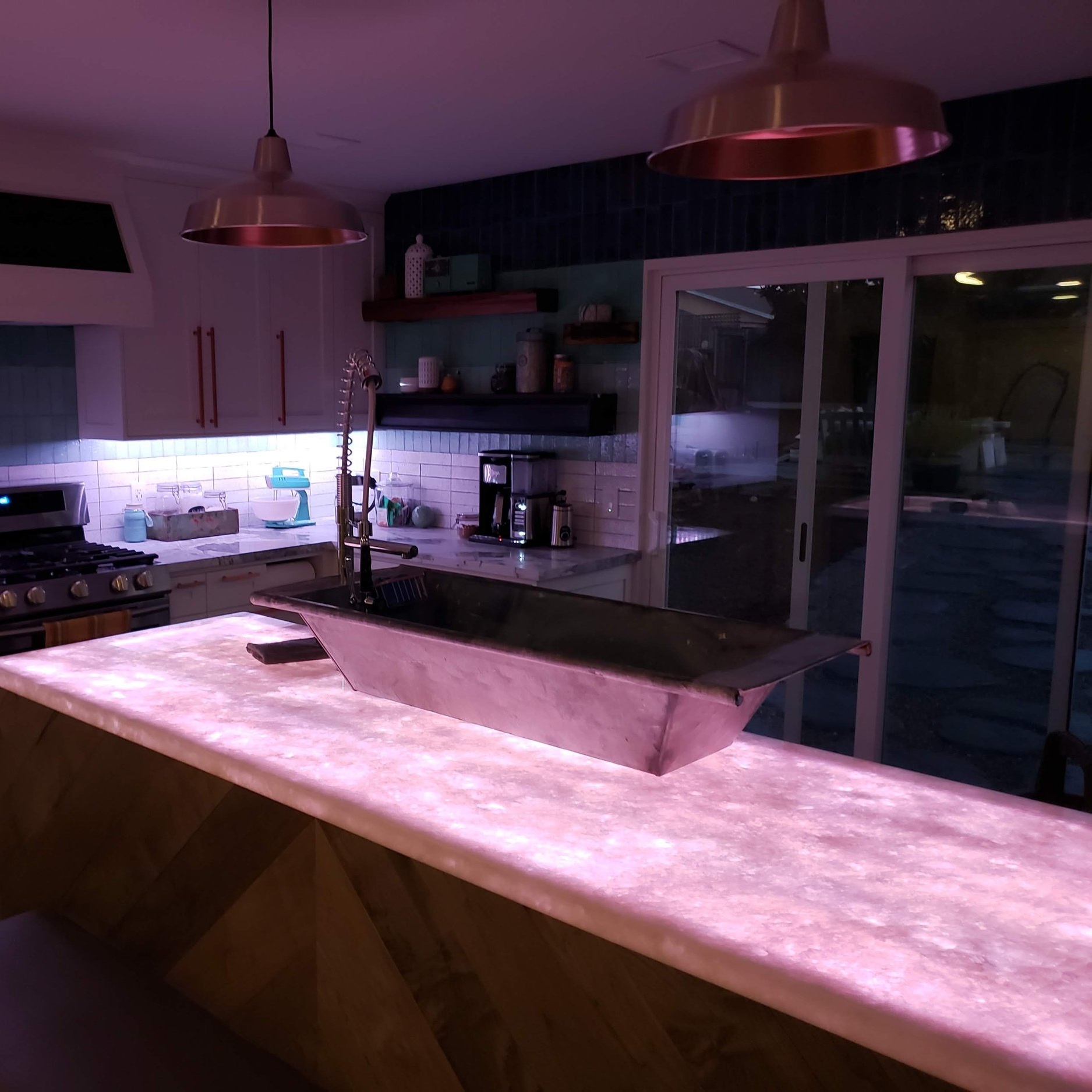 Kitchen Renovation, Kitchen island, kitchen grover beach, kitchen contractor, backlit counter, illuminated counter, smart lights