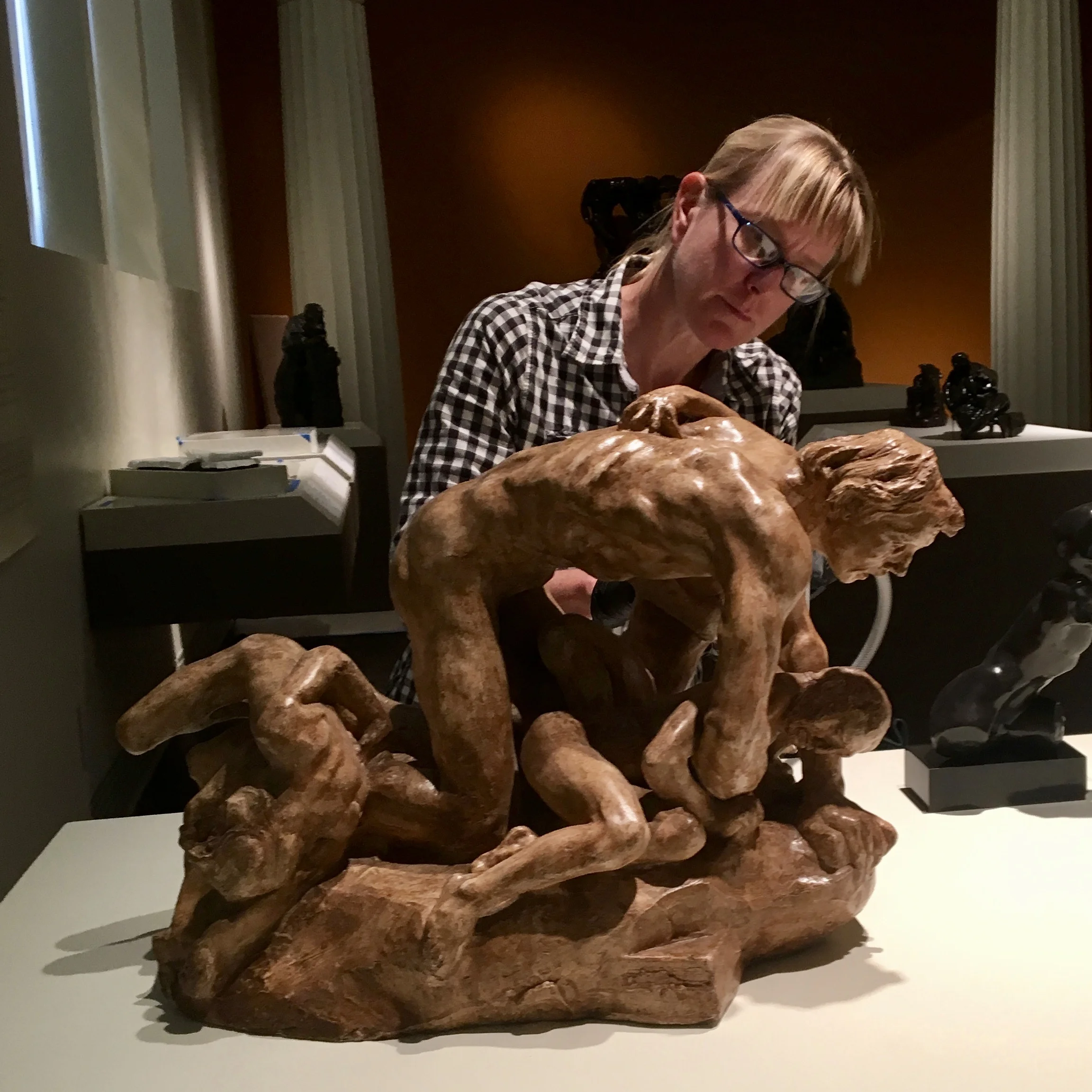 Preparing a Rodin sculpture for exhibition at the Cantor Art Center at Stanford University