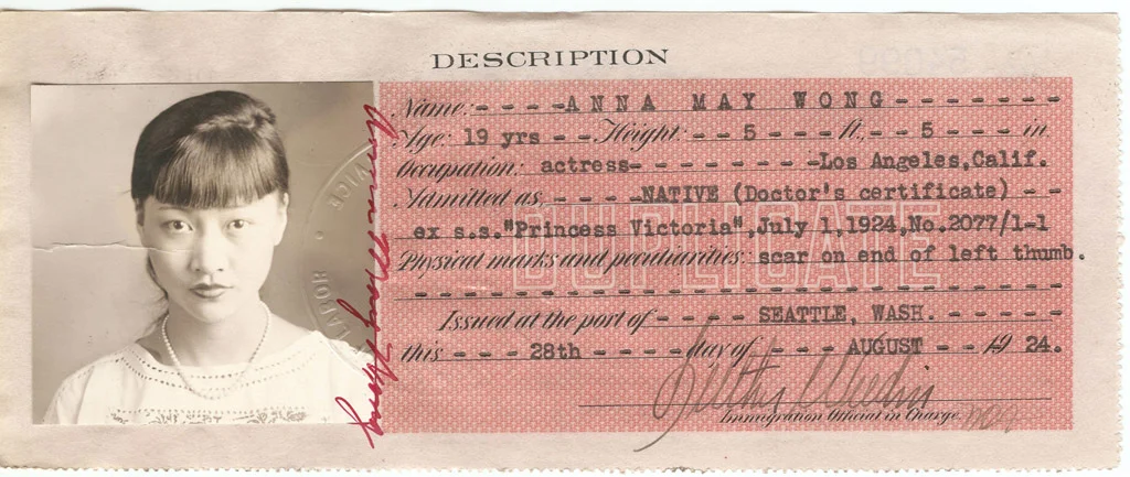 Anna May Wong – Certificate of Identity National Archives