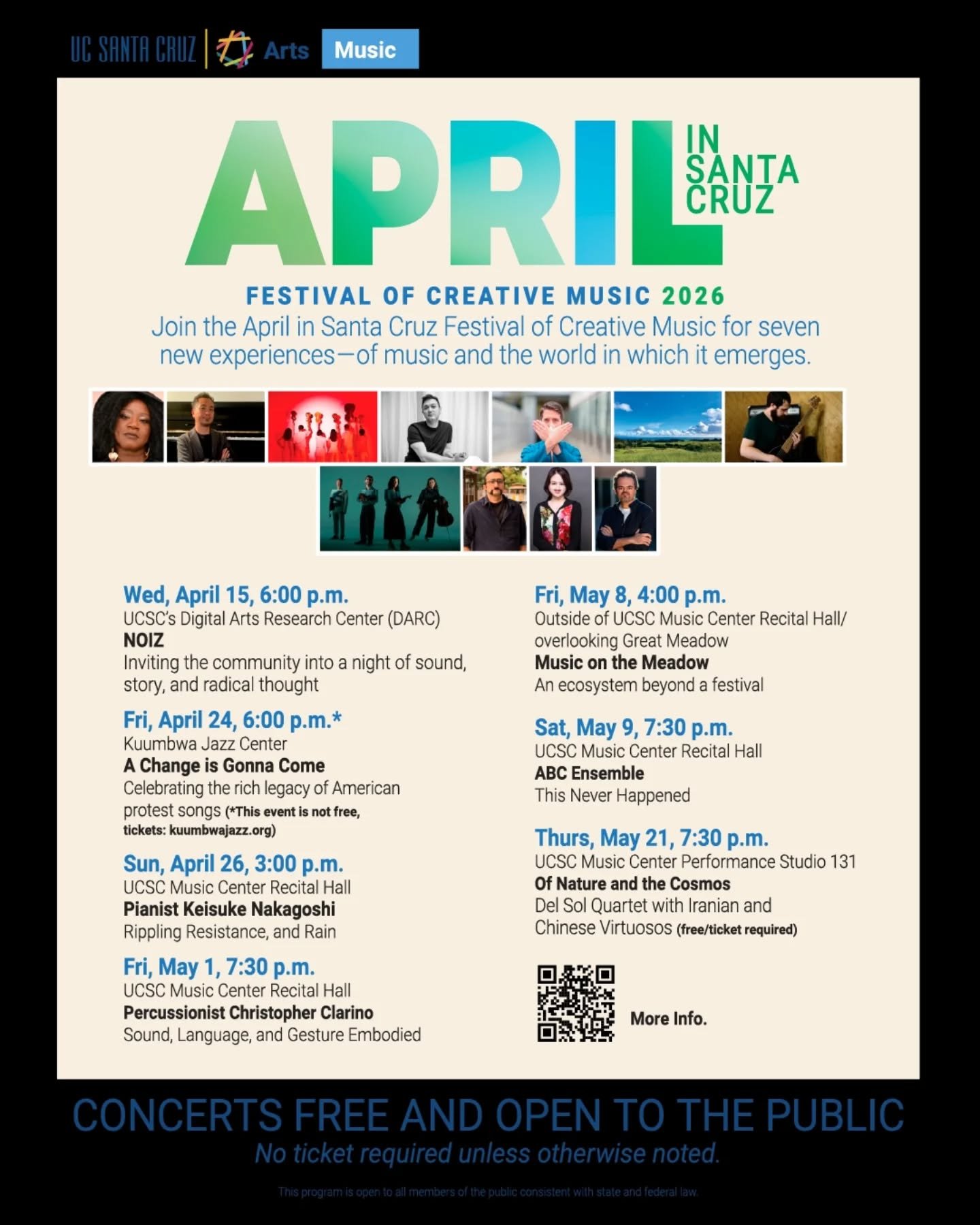 We are looking forward to April in Santa Cruz performing music by @sun_sun_jinwei @byrdpapa @ninabarzegar Christopher Pierandozzi Everingham, @tree_wong and Ben Johnston on Thursday, May 21 at 7:30pm @ucscmusic 

Admission is free but ticket is requi