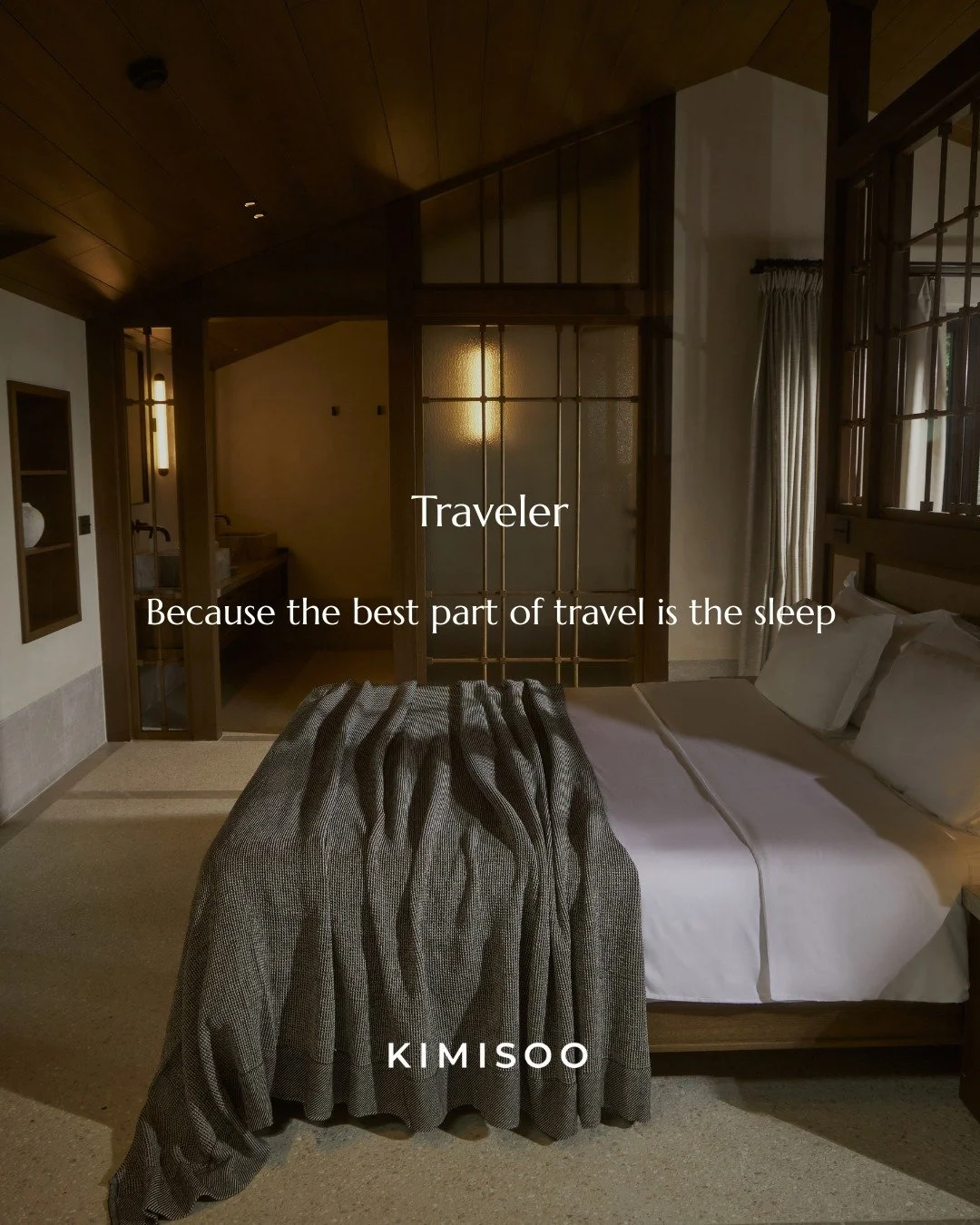 A note to the traveler.
Welcome to the quietest part of your journey.

The world outside is loud, but here, we believe peace is tactile. You are resting in custom KIMISOO linens&mdash;fabric woven not just for sleep, but for deep, restorative dreamin