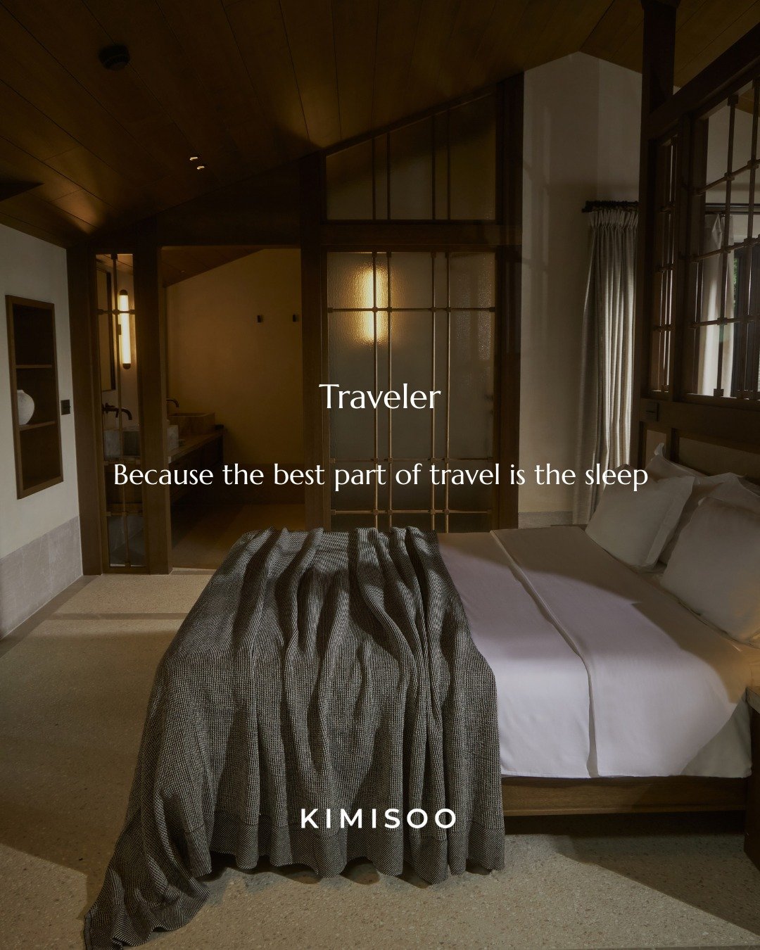A note to the traveler.
Welcome to the quietest part of your journey.

The world outside is loud, but here, we believe peace is tactile. You are resting in custom KIMISOO linens&mdash;fabric woven not just for sleep, but for deep, restorative dreamin