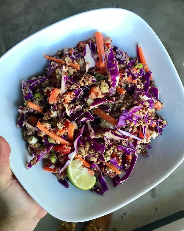 crunchy cashew thai quinoa salad🤩 this made a huge batch so I guess I know what I&rsquo;m eating for the next few days!! Also added some chickpeas after the pic. Stir all dressing ingredients together, then mix with cooked quinoa so it soaks into th