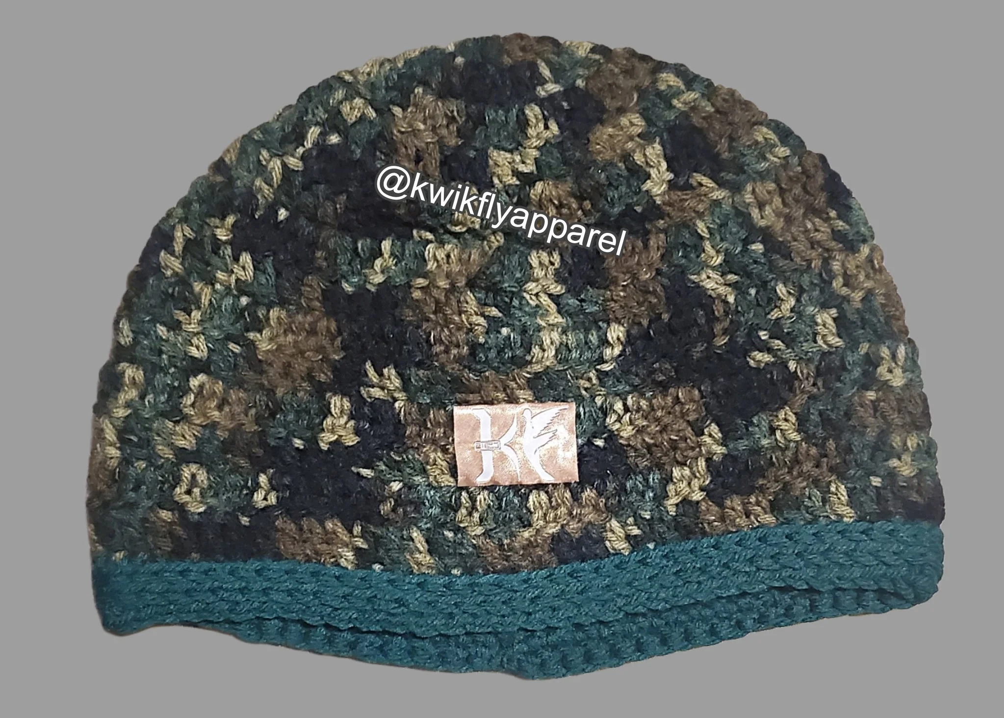 Camo Hunting Beanie with Green Lining KwikFly Apparel Front.jpg
