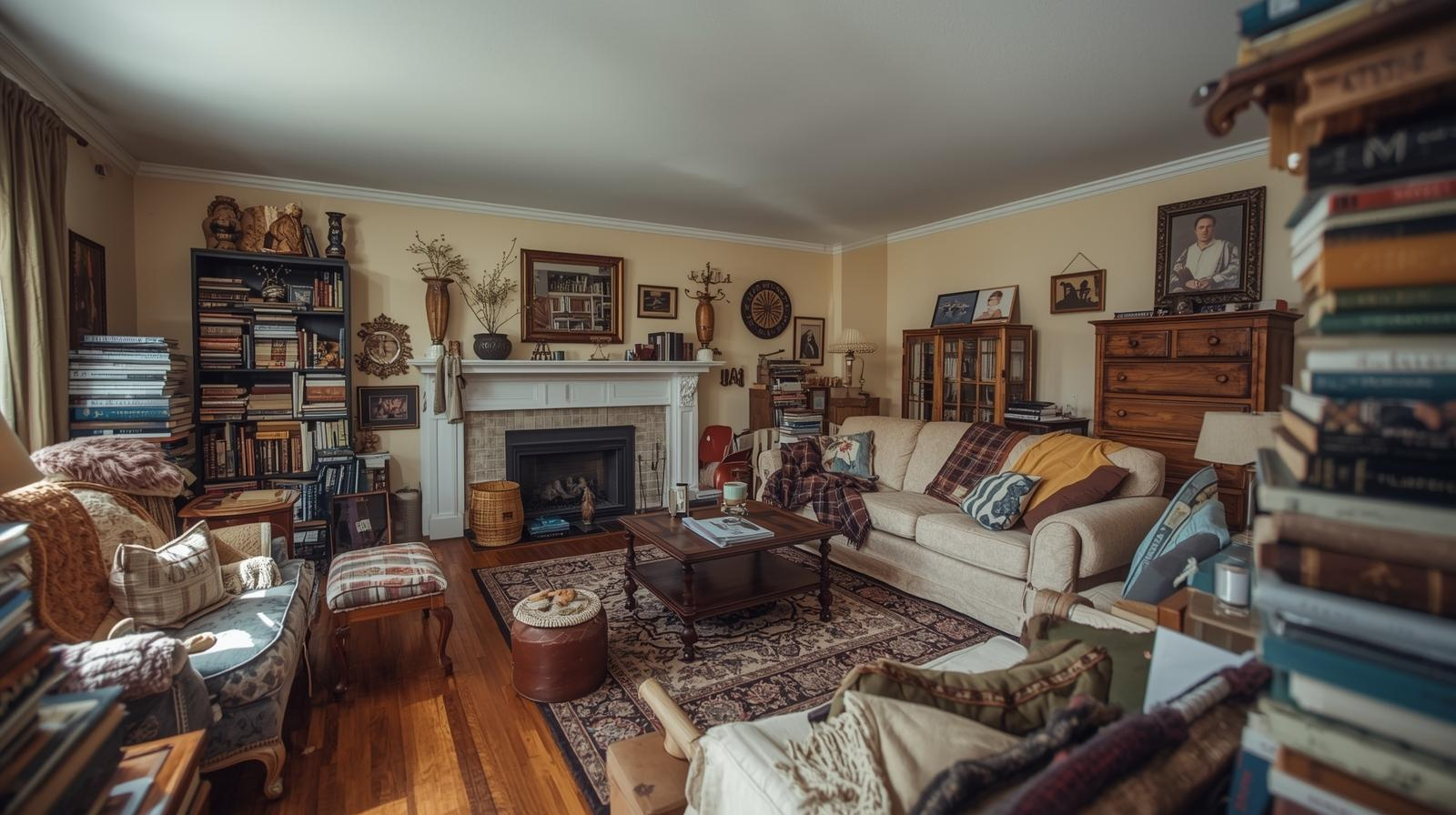 A cluttered living room