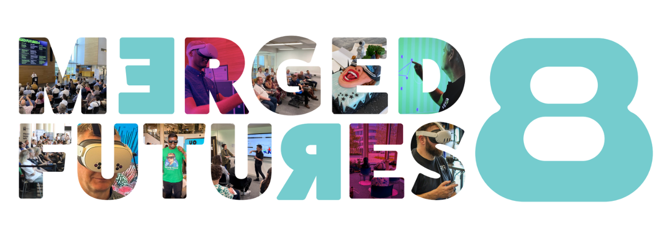 Merged Futures 8 logo with cut out photos of previous events in the lettering