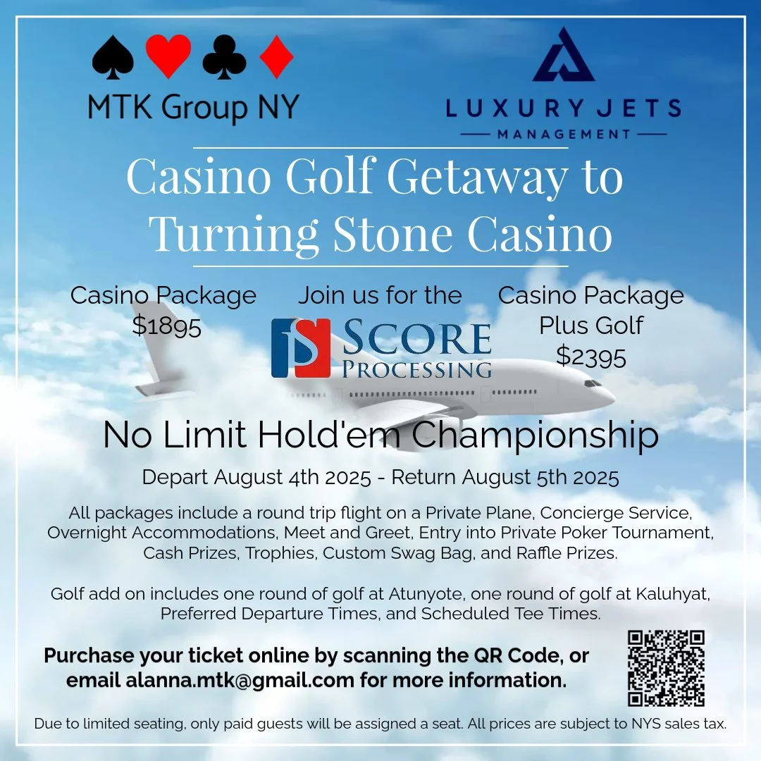 🎲 High Stakes, Higher Luxury 🥂
Experience the Ultimate Poker Getaway

Join us at Turning Stone Resort &amp; Casino for an unforgettable night of world-class poker, five-star indulgence, and VIP treatment in one of the most exclusive destinations on