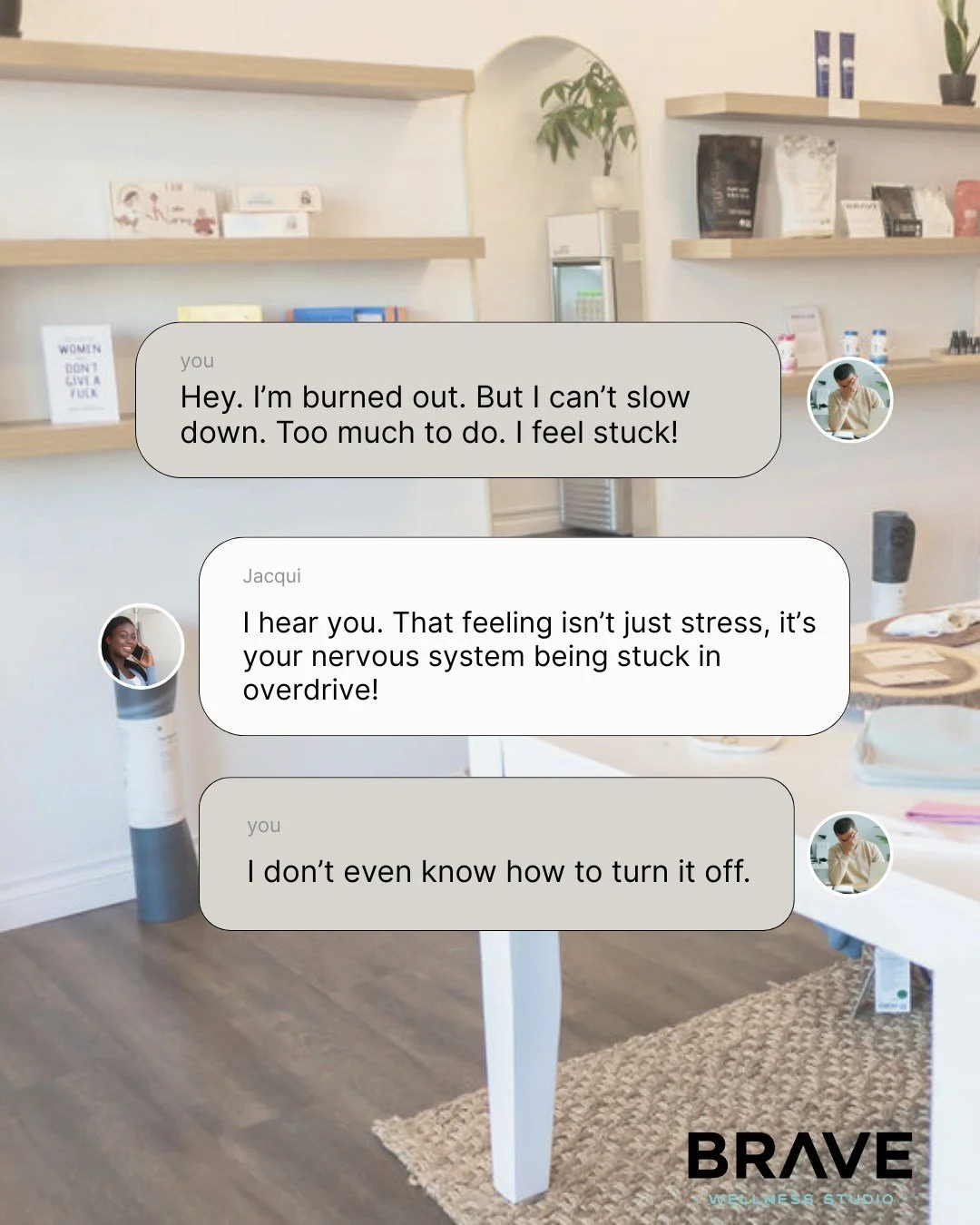 Burnout does not mean you are doing something wrong.
It usually means your nervous system has been in overdrive for too long.

At BRAVE, we do things differently. Our studio offers more than just yoga. It provides a space designed to help you slow do